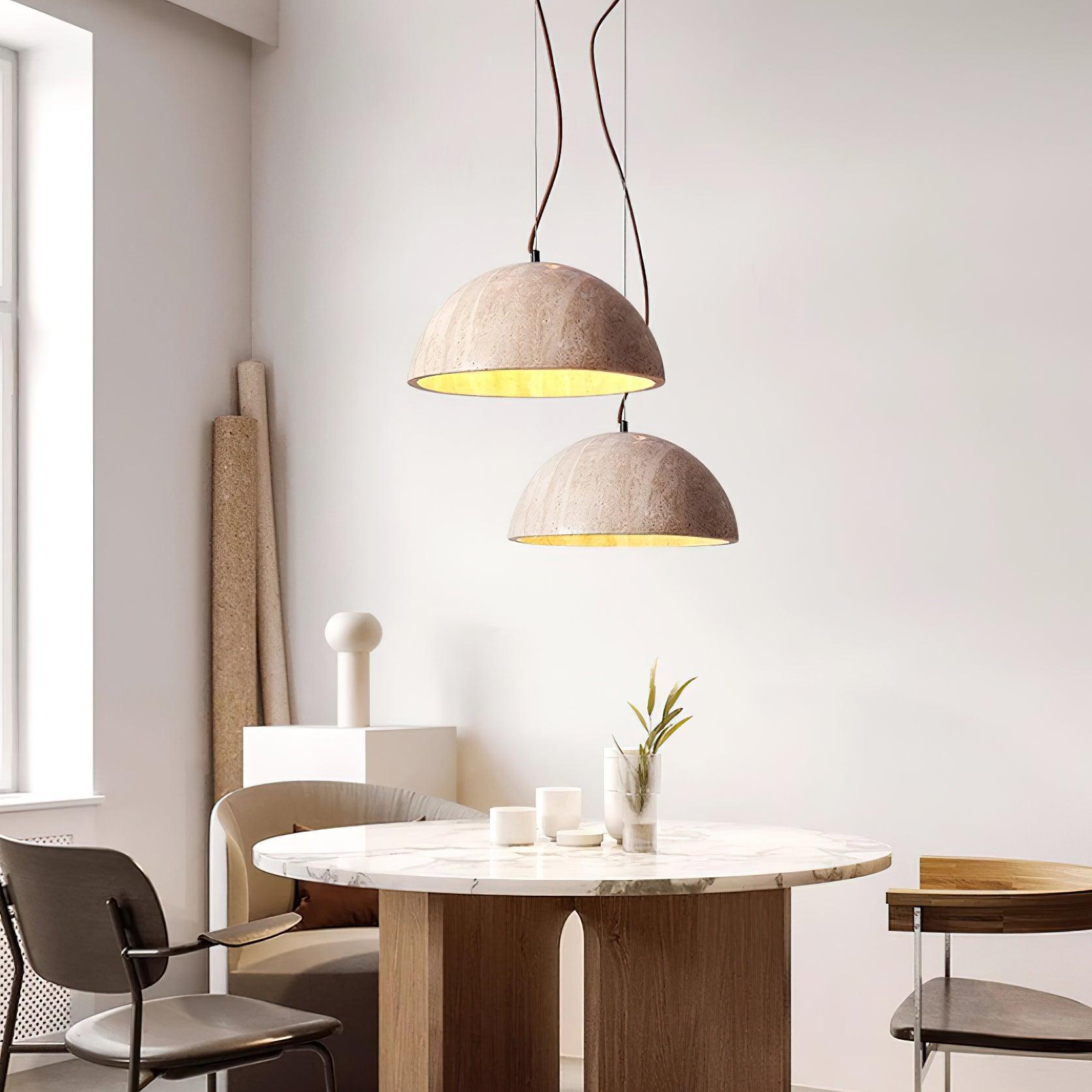 Ritta Pendant Light Travertine Dome Shade Industrial - Letslighting