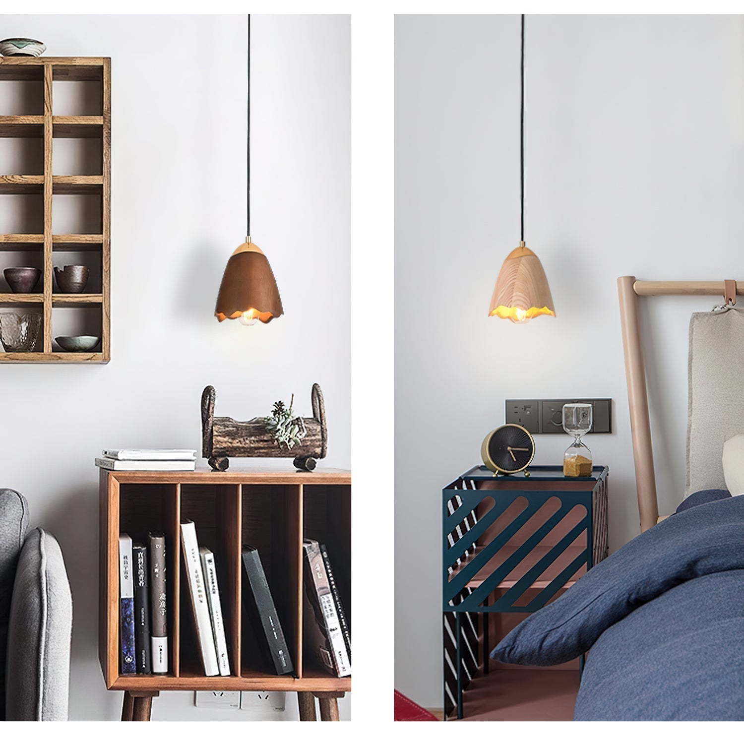 Ilvenel Moderne, minimalistische Glocken-Pendelleuchte aus Holz-Letslighting