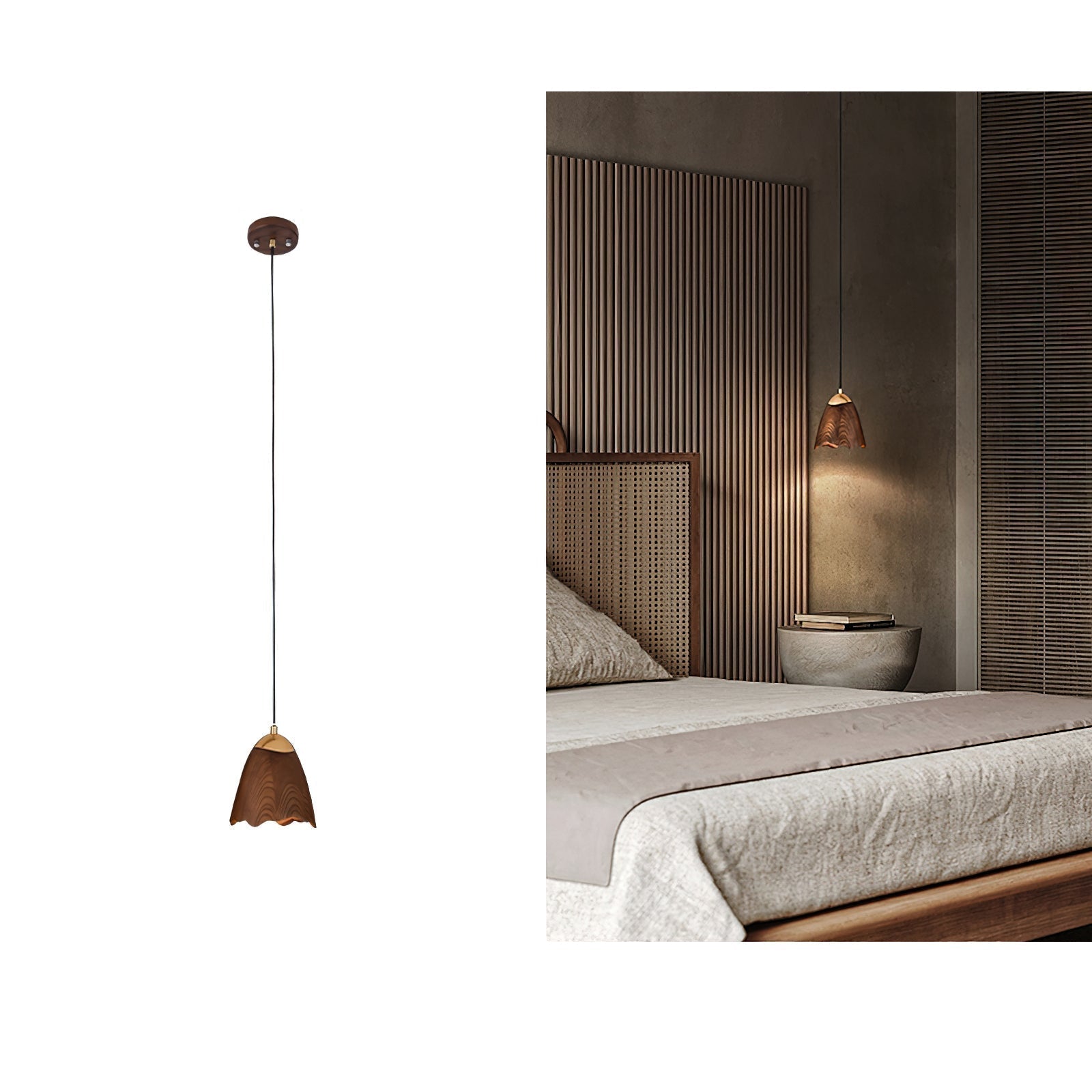Ilvenel Moderne, minimalistische Glocken-Pendelleuchte aus Holz-Letslighting