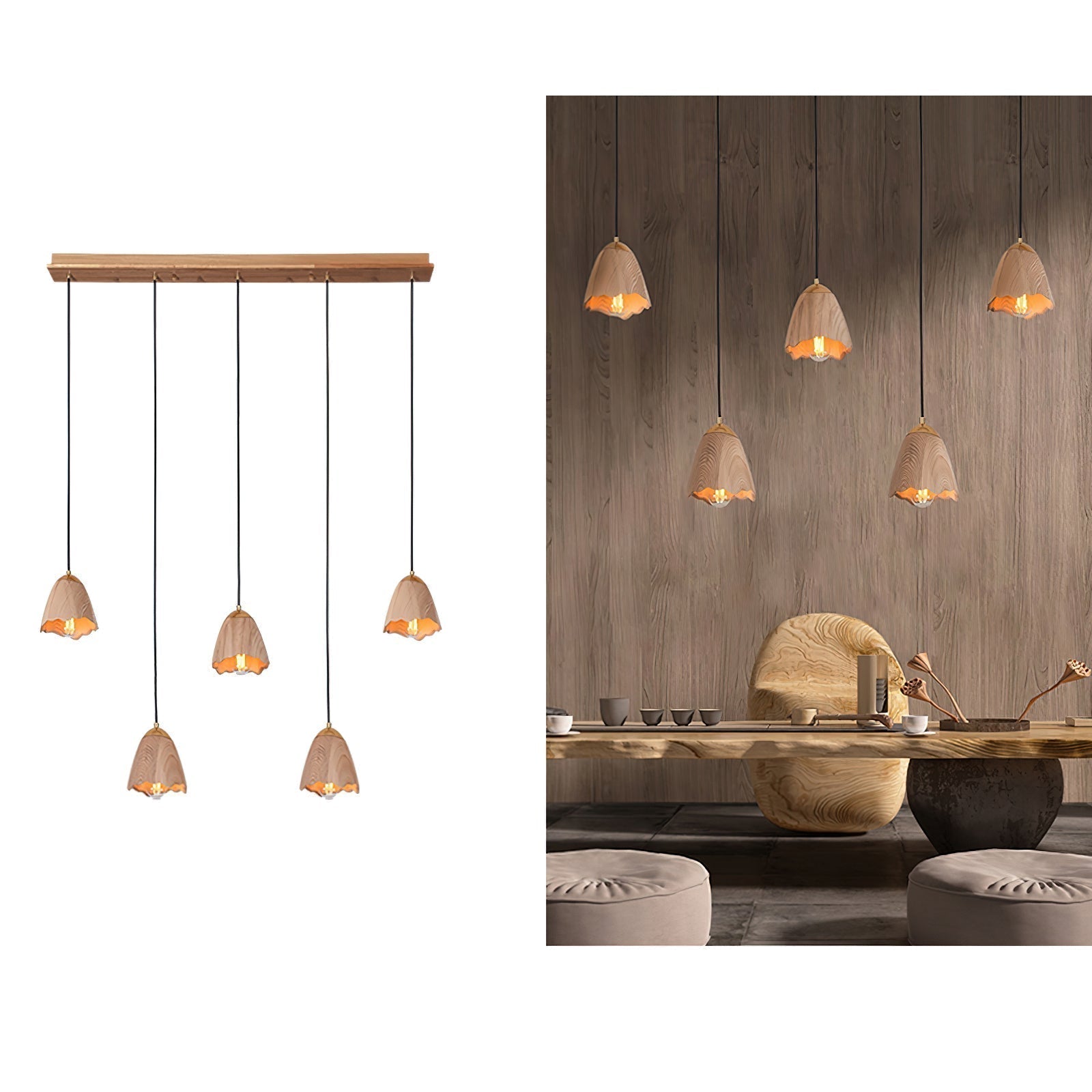 Ilvenel Moderne, minimalistische Glocken-Pendelleuchte aus Holz-Letslighting