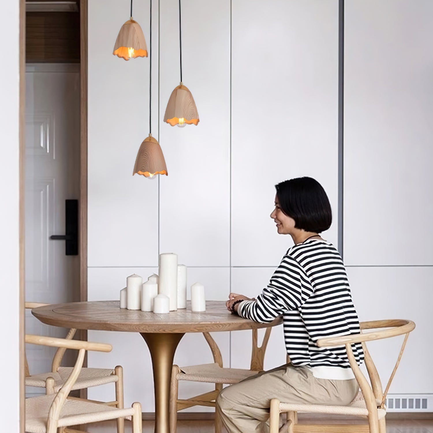 Ilvenel Moderne, minimalistische Glocken-Pendelleuchte aus Holz-Letslighting
