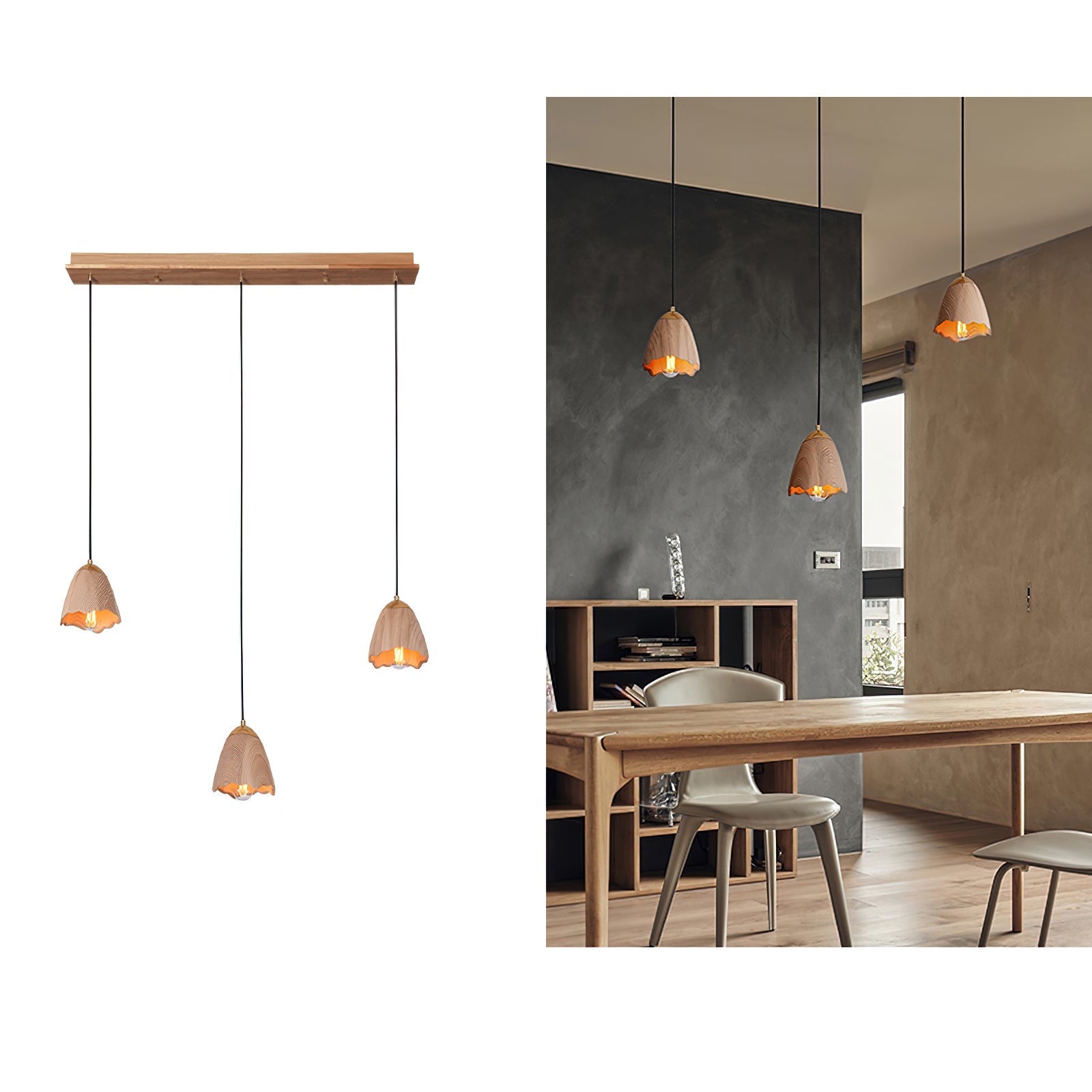 Ilvenel Moderne, minimalistische Glocken-Pendelleuchte aus Holz-Letslighting