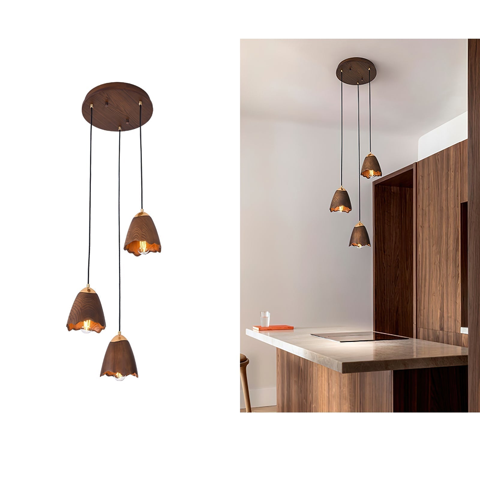 Ilvenel Moderne, minimalistische Glocken-Pendelleuchte aus Holz-Letslighting