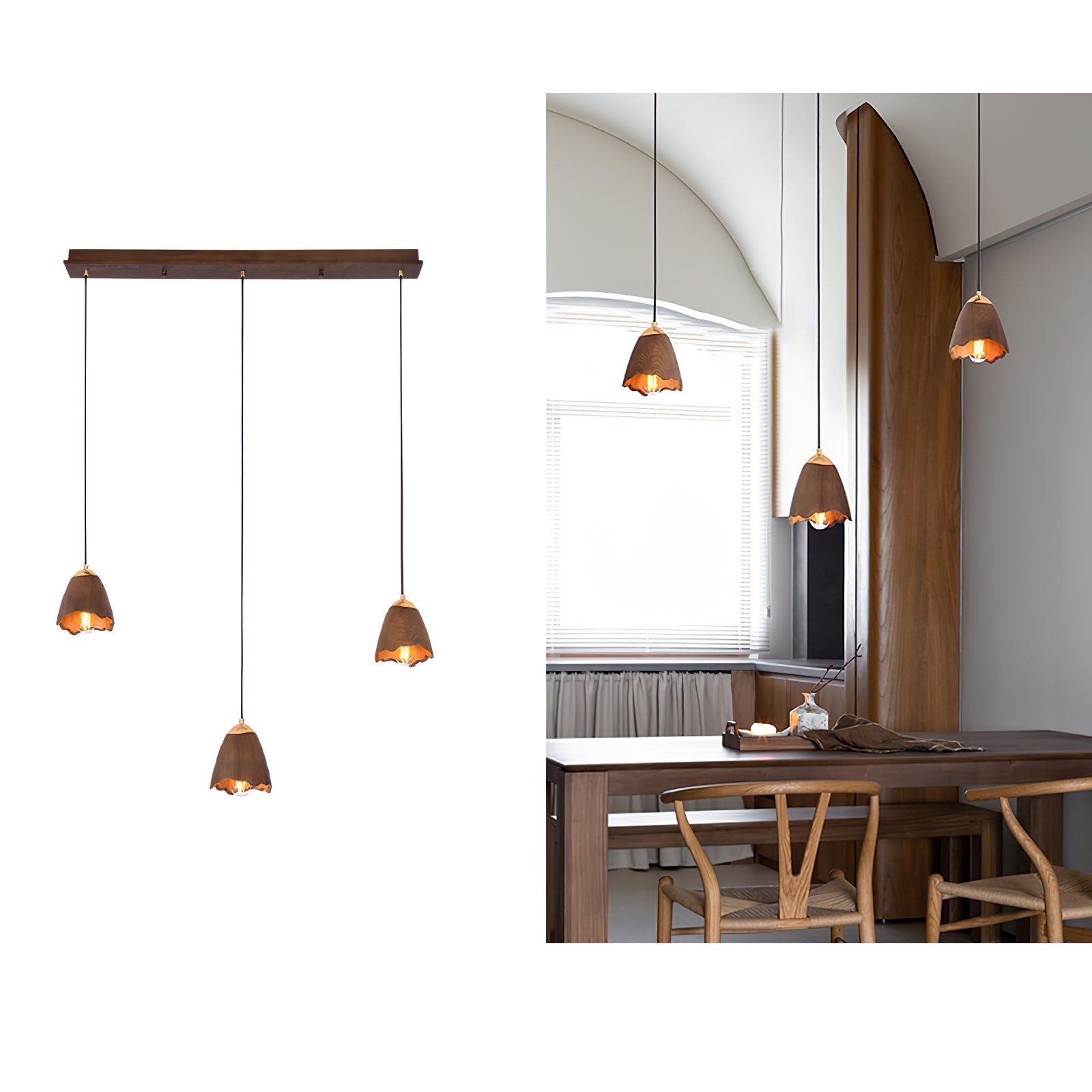 Ilvenel Moderne, minimalistische Glocken-Pendelleuchte aus Holz-Letslighting