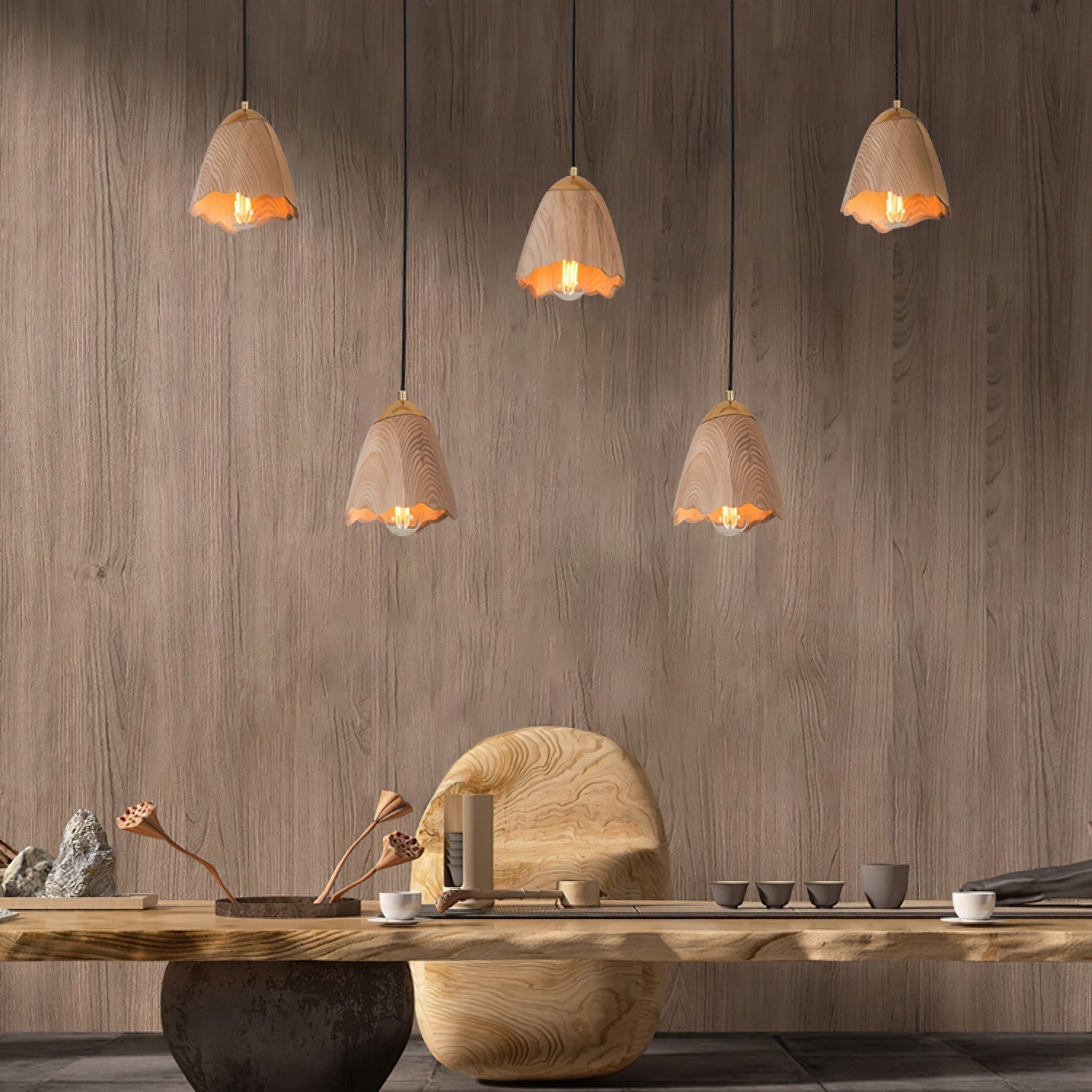 Ilvenel Moderne, minimalistische Glocken-Pendelleuchte aus Holz-Letslighting