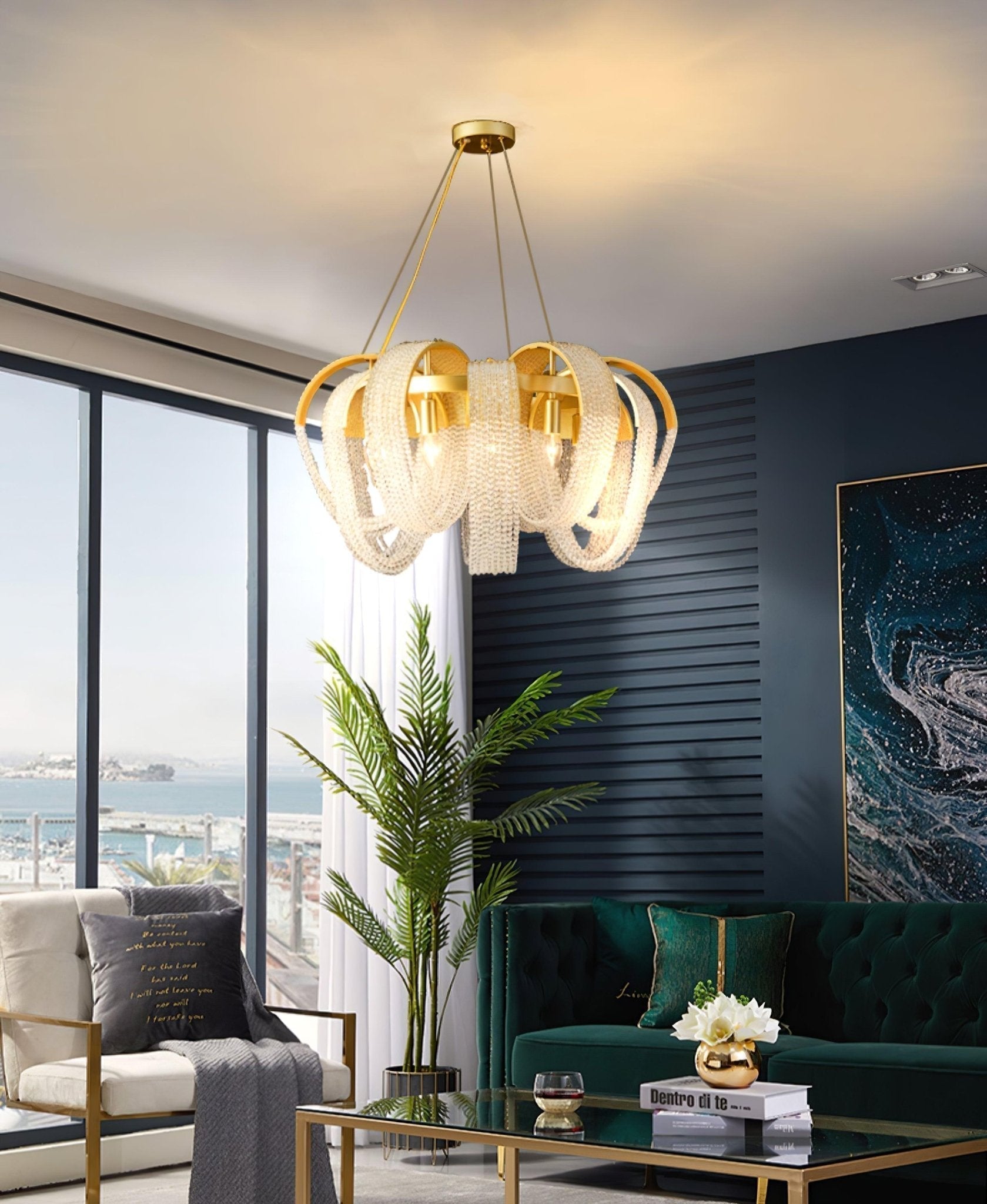 Lustra Kronleuchter Mesh Kristall Gold Wasserfunkeln-Letslighting
