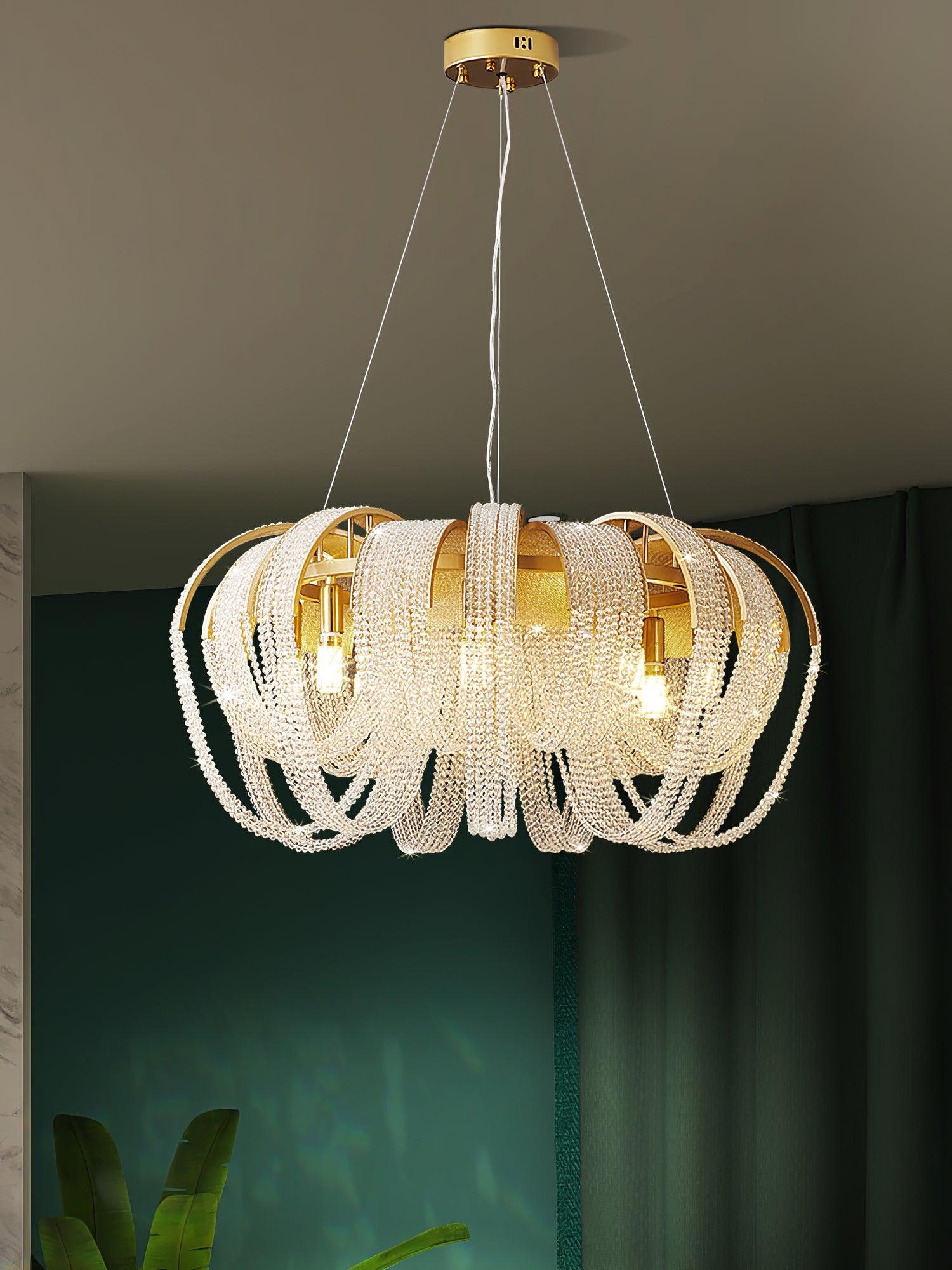 Lustra Kronleuchter Mesh Kristall Gold Wasserfunkeln-Letslighting