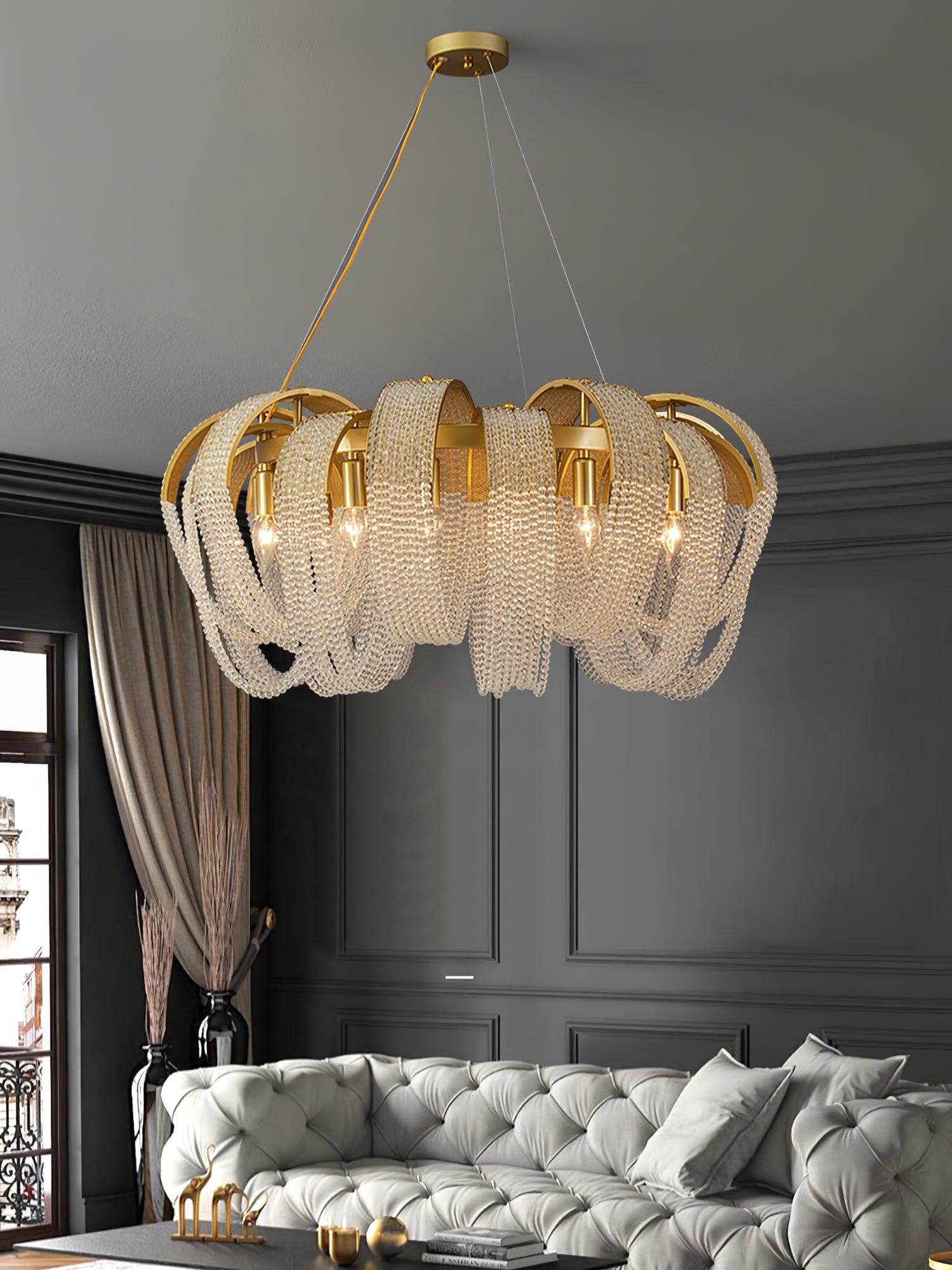 Lustra Kronleuchter Mesh Kristall Gold Wasserfunkeln-Letslighting