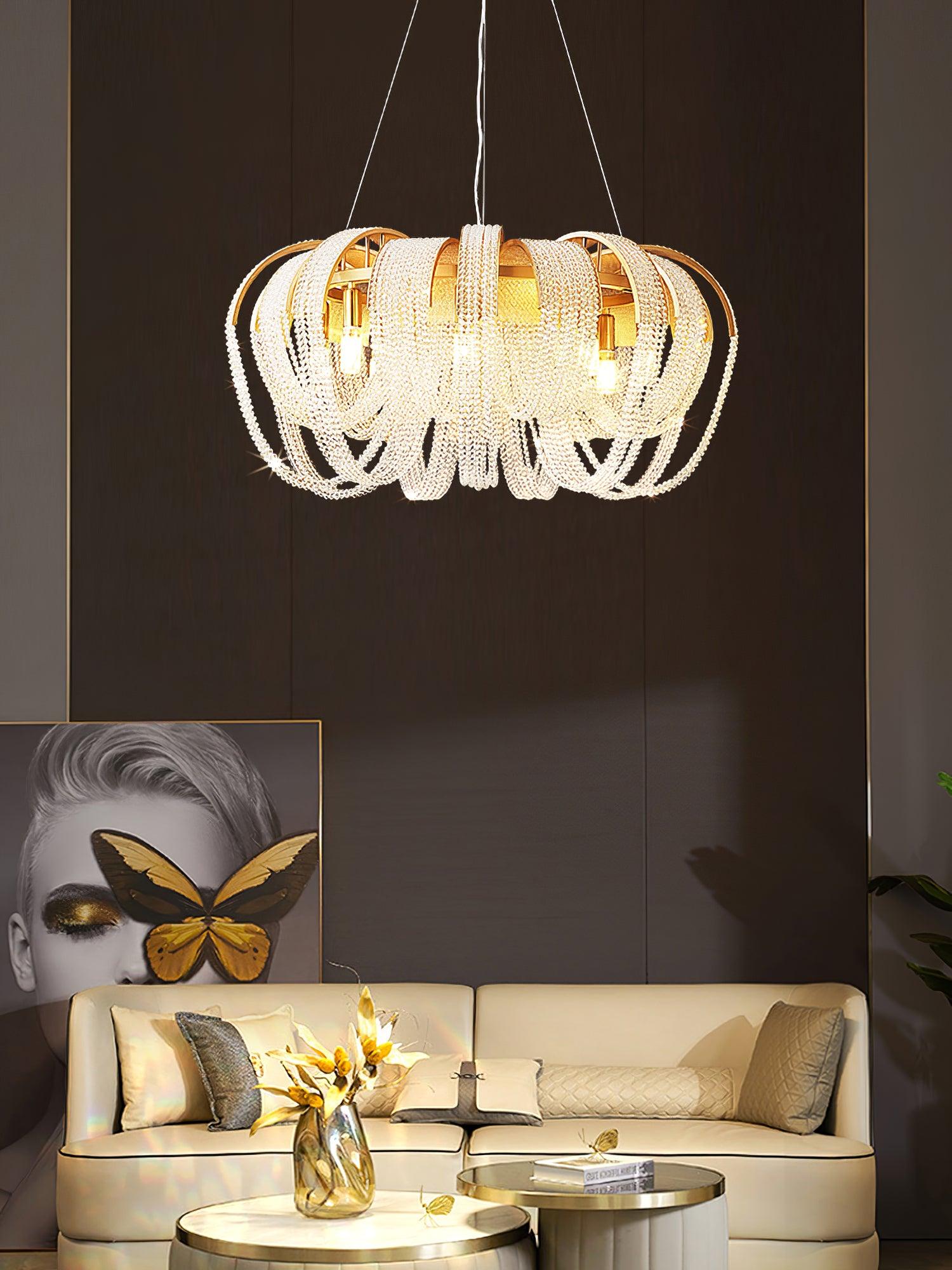 Lustra Kronleuchter Mesh Kristall Gold Wasserfunkeln-Letslighting