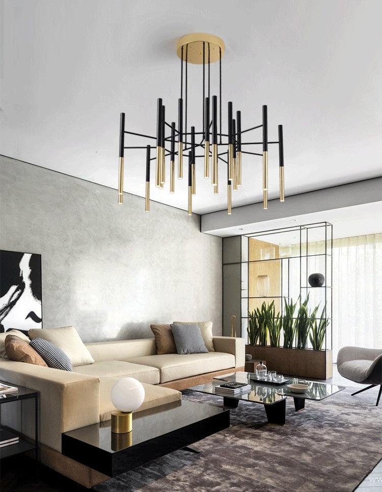 Solara Moderner Kronleuchter Stäbe Schwarz-Gold-Letslighting