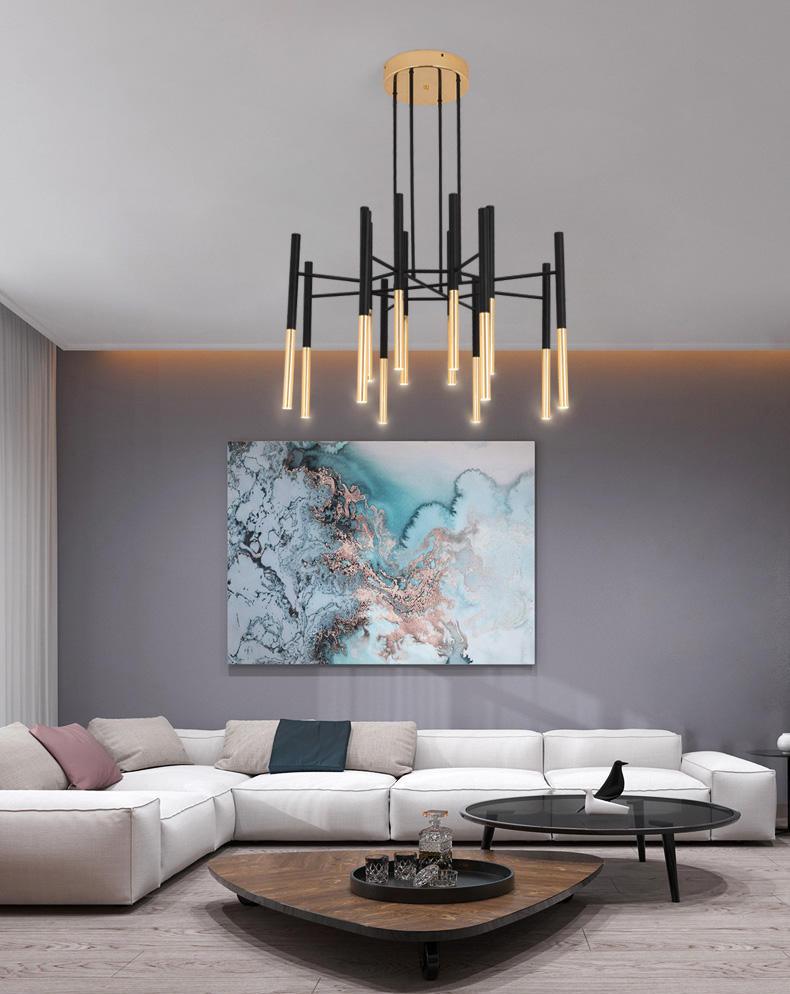Solara Moderner Kronleuchter Stäbe Schwarz-Gold-Letslighting