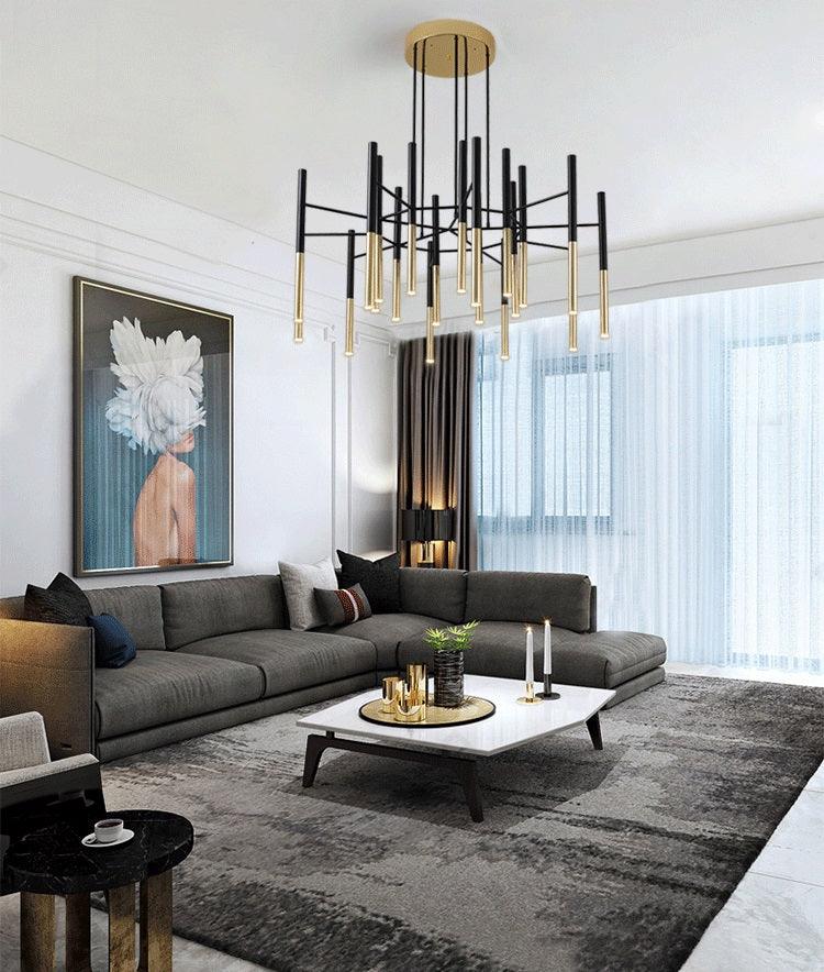 Solara Moderner Kronleuchter Stäbe Schwarz-Gold-Letslighting