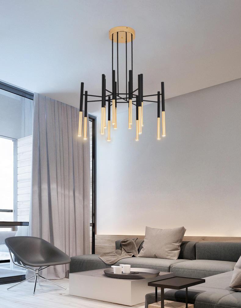 Solara Moderner Kronleuchter Stäbe Schwarz-Gold-Letslighting