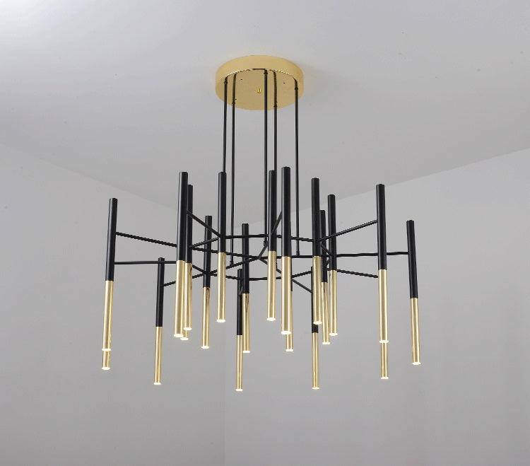 Solara Moderner Kronleuchter Stäbe Schwarz-Gold-Letslighting