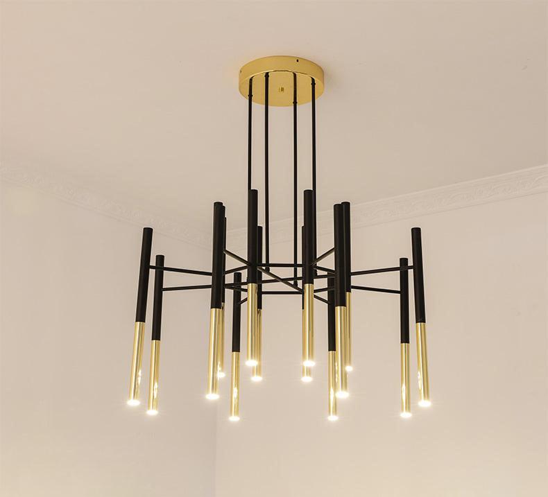 Solara Moderner Kronleuchter Stäbe Schwarz-Gold-Letslighting