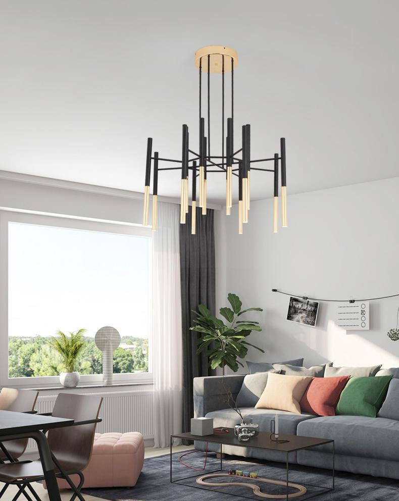 Solara Moderner Kronleuchter Stäbe Schwarz-Gold-Letslighting