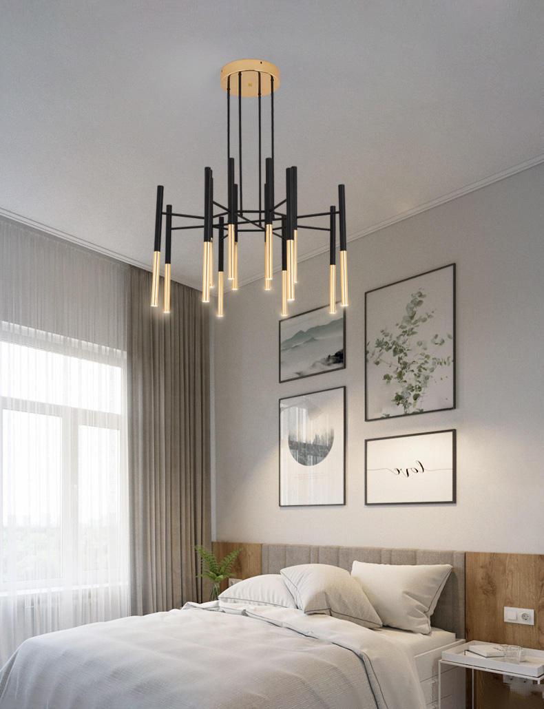 Solara Moderner Kronleuchter Stäbe Schwarz-Gold-Letslighting