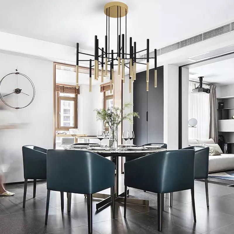 Solara Moderner Kronleuchter Stäbe Schwarz-Gold-Letslighting