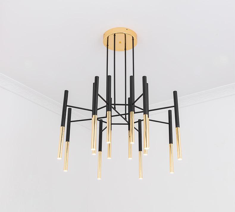 Solara Moderner Kronleuchter Stäbe Schwarz-Gold-Letslighting