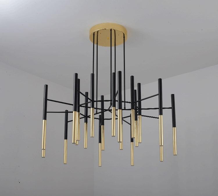 Solara Moderner Kronleuchter Stäbe Schwarz-Gold-Letslighting