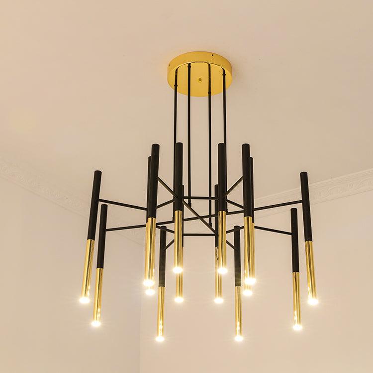 Solara Moderner Kronleuchter Stäbe Schwarz-Gold-Letslighting