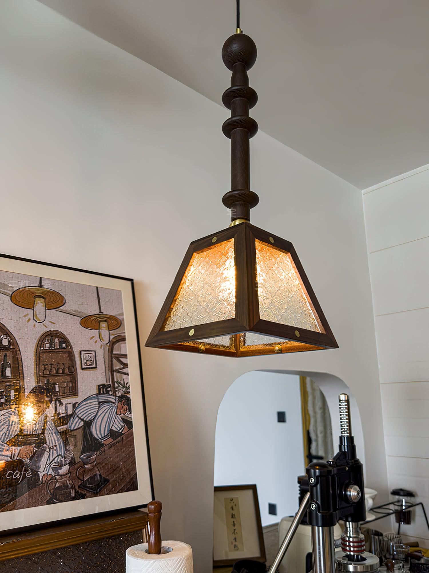 Alsorisra Elegante Vintage-Glas-Holz-Anhängerlampe-Letslighting