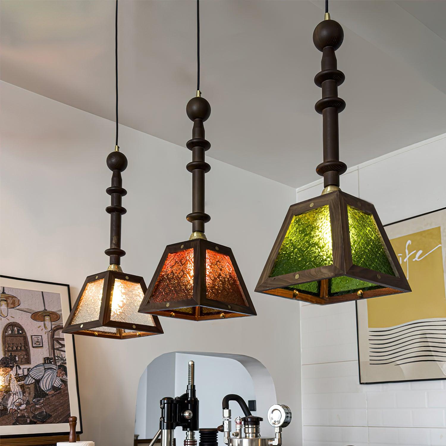 Alsorisra Elegante Vintage-Glas-Holz-Anhängerlampe-Letslighting