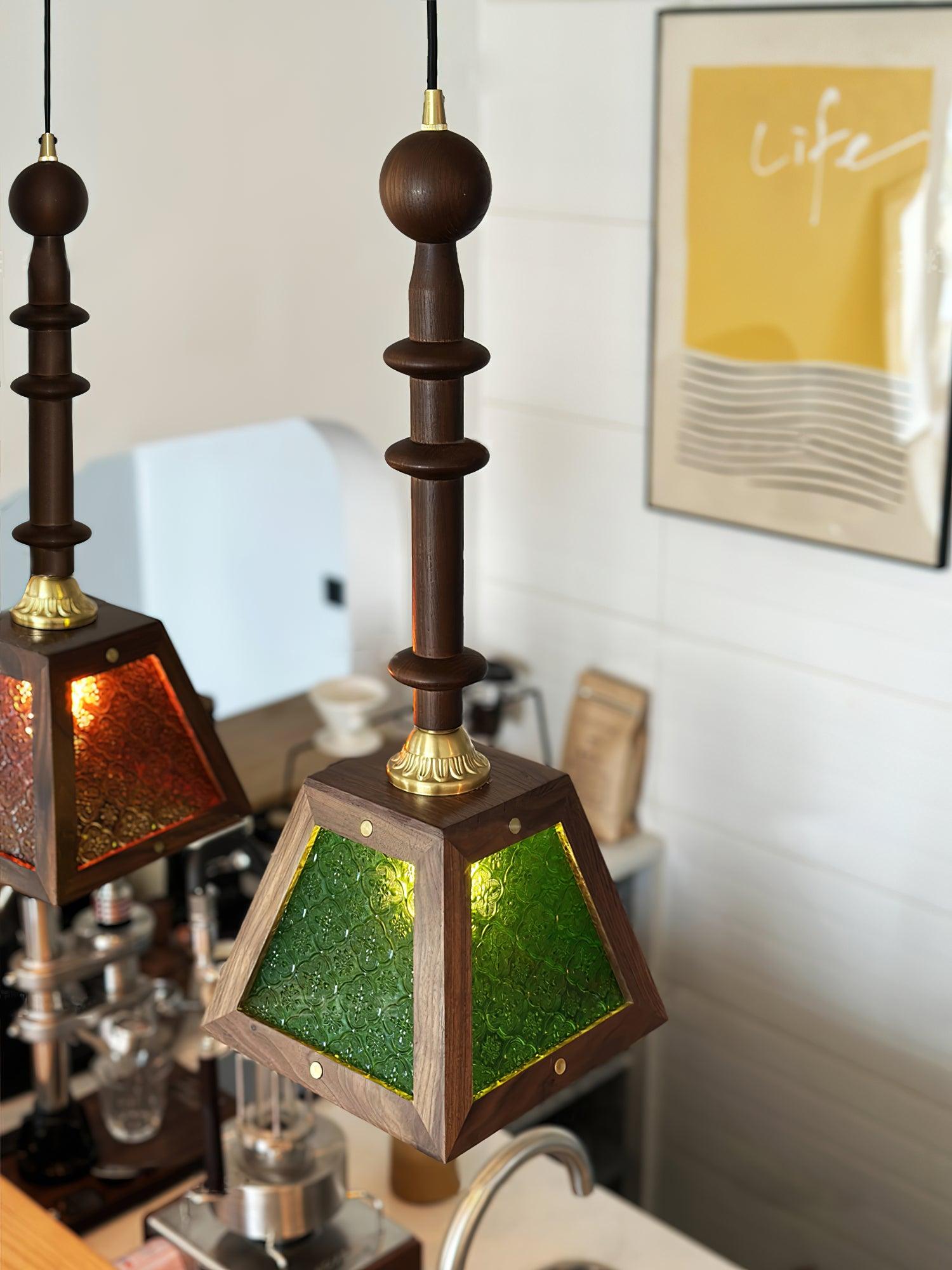 Alsorisra Elegante Vintage-Glas-Holz-Anhängerlampe-Letslighting