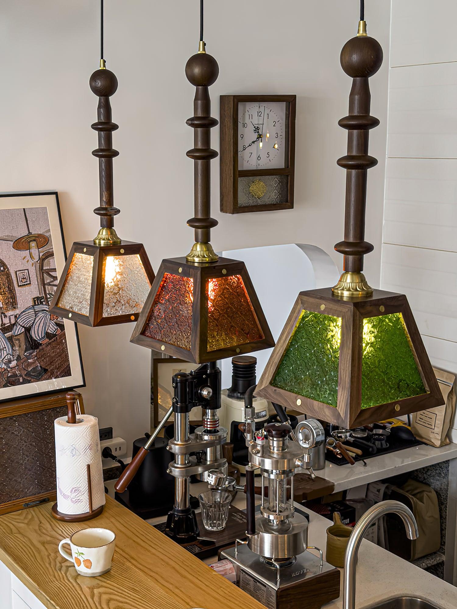 Alsorisra Elegante Vintage-Glas-Holz-Anhängerlampe-Letslighting