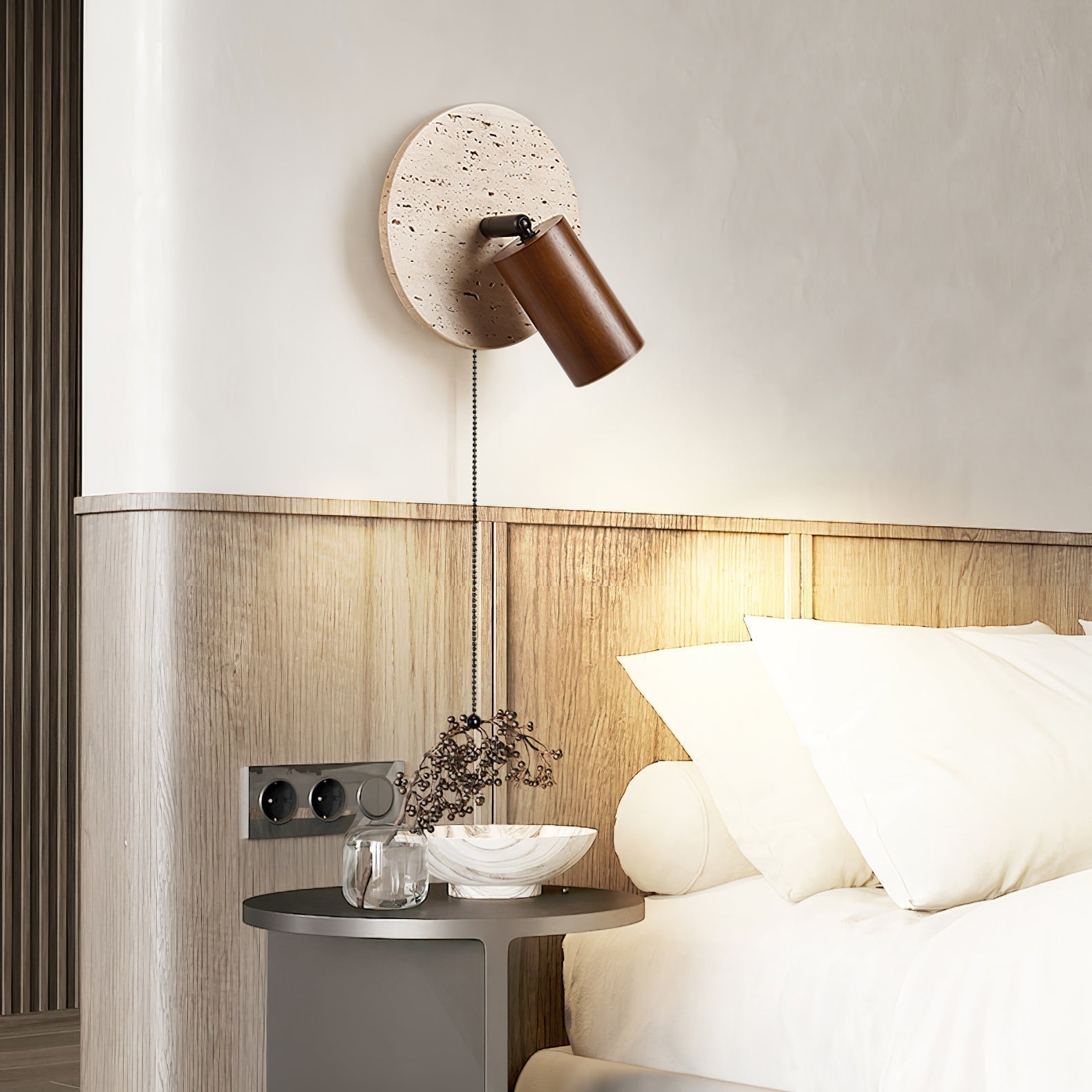 Evzoryra Disc Swing Travertine Wall Light - Neutralighting