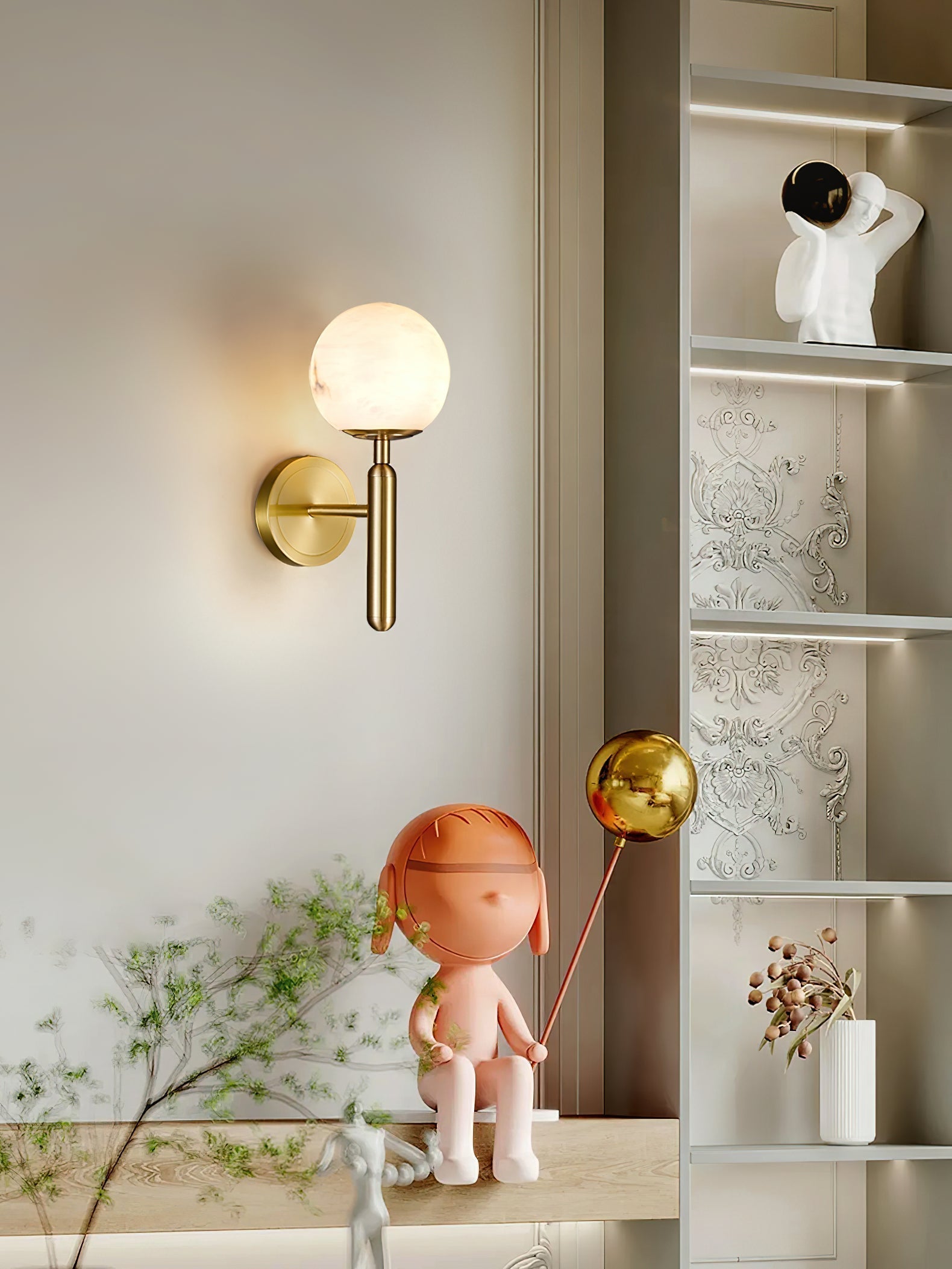 Orlaeila Modern Minimalist Brass Alabaster Wall Lamp - Letslighting