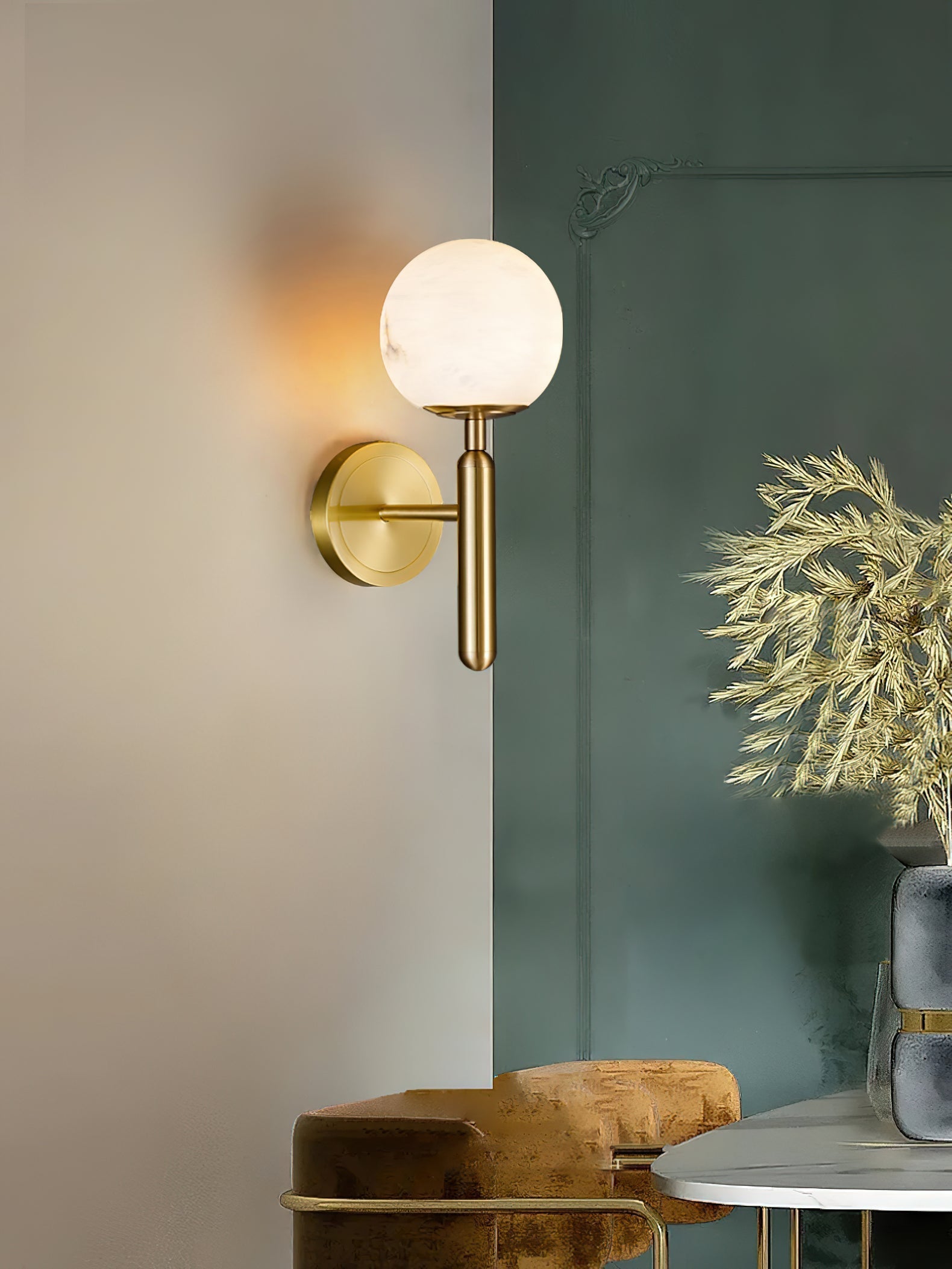 Orlaeila Modern Minimalist Brass Alabaster Wall Lamp - Letslighting