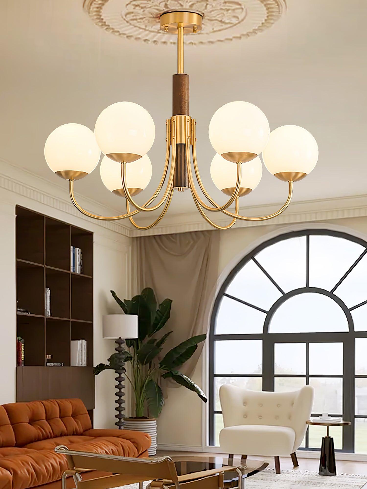 Lustra Kronleuchter Midas Touch Walnuss Kugel Messing-Letslighting