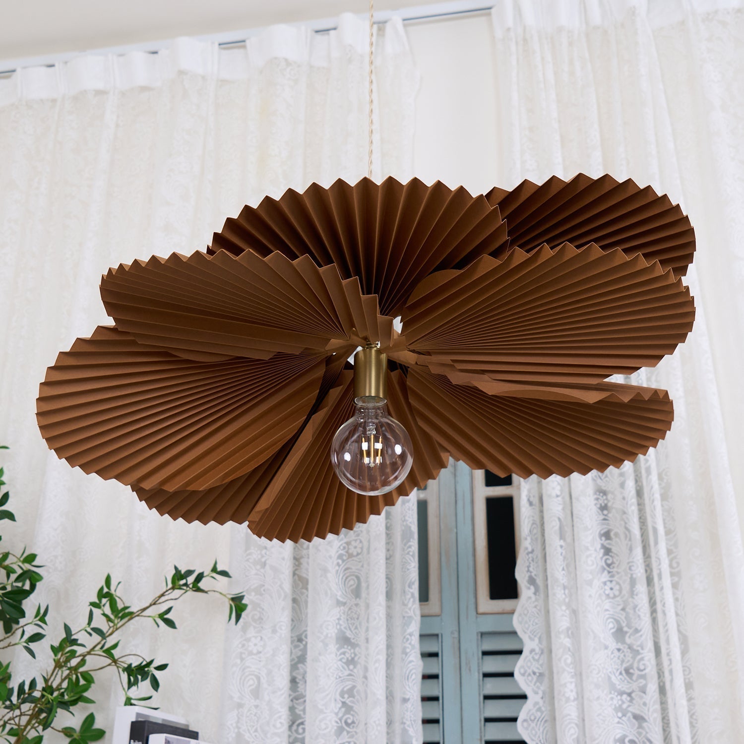 Pendant Light with Pleated Kraft Paper Petal Shade - Letslighting