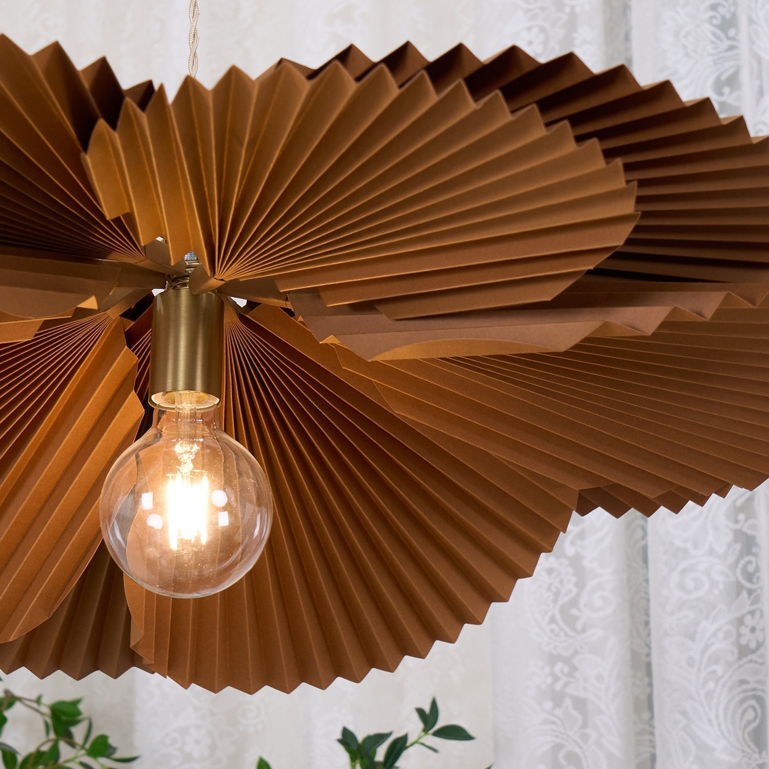 Pendant Light with Pleated Kraft Paper Petal Shade - Letslighting