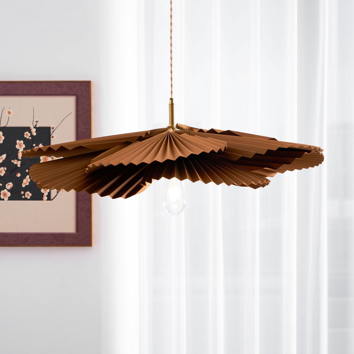 Pendant Light with Pleated Kraft Paper Petal Shade - Letslighting