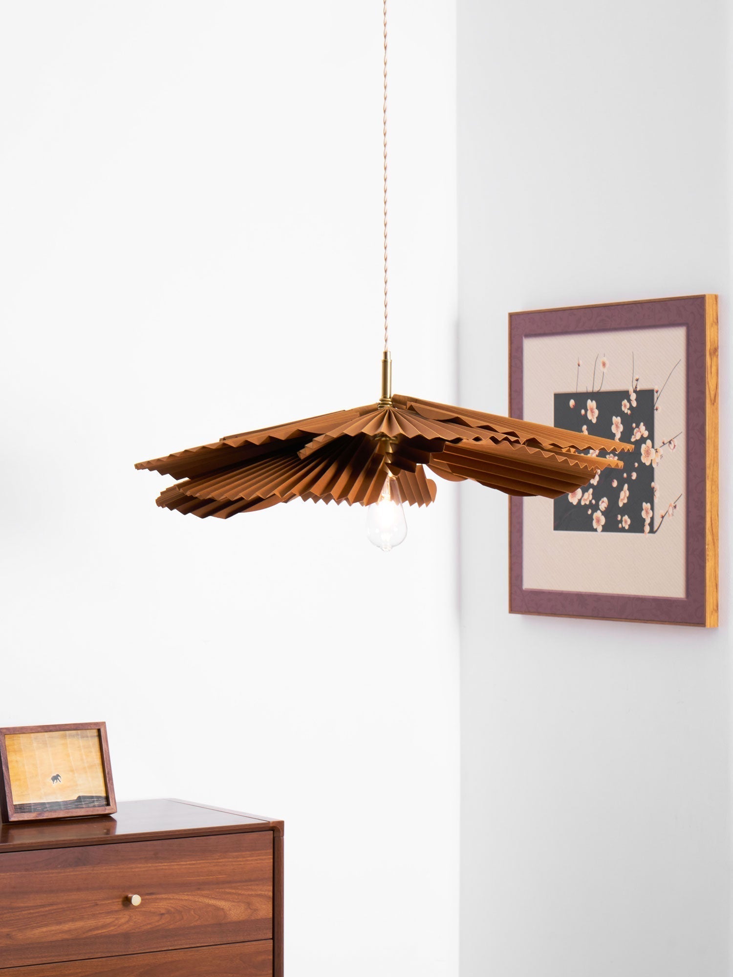 Pendant Light with Pleated Kraft Paper Petal Shade - Letslighting