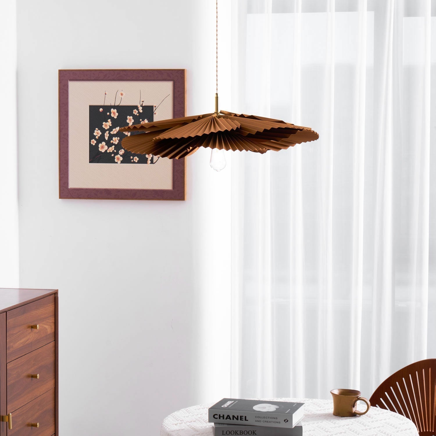 Pendant Light with Pleated Kraft Paper Petal Shade - Letslighting