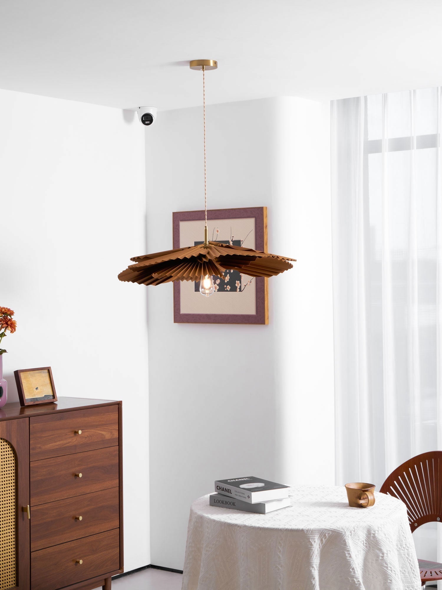 Pendant Light with Pleated Kraft Paper Petal Shade - Letslighting