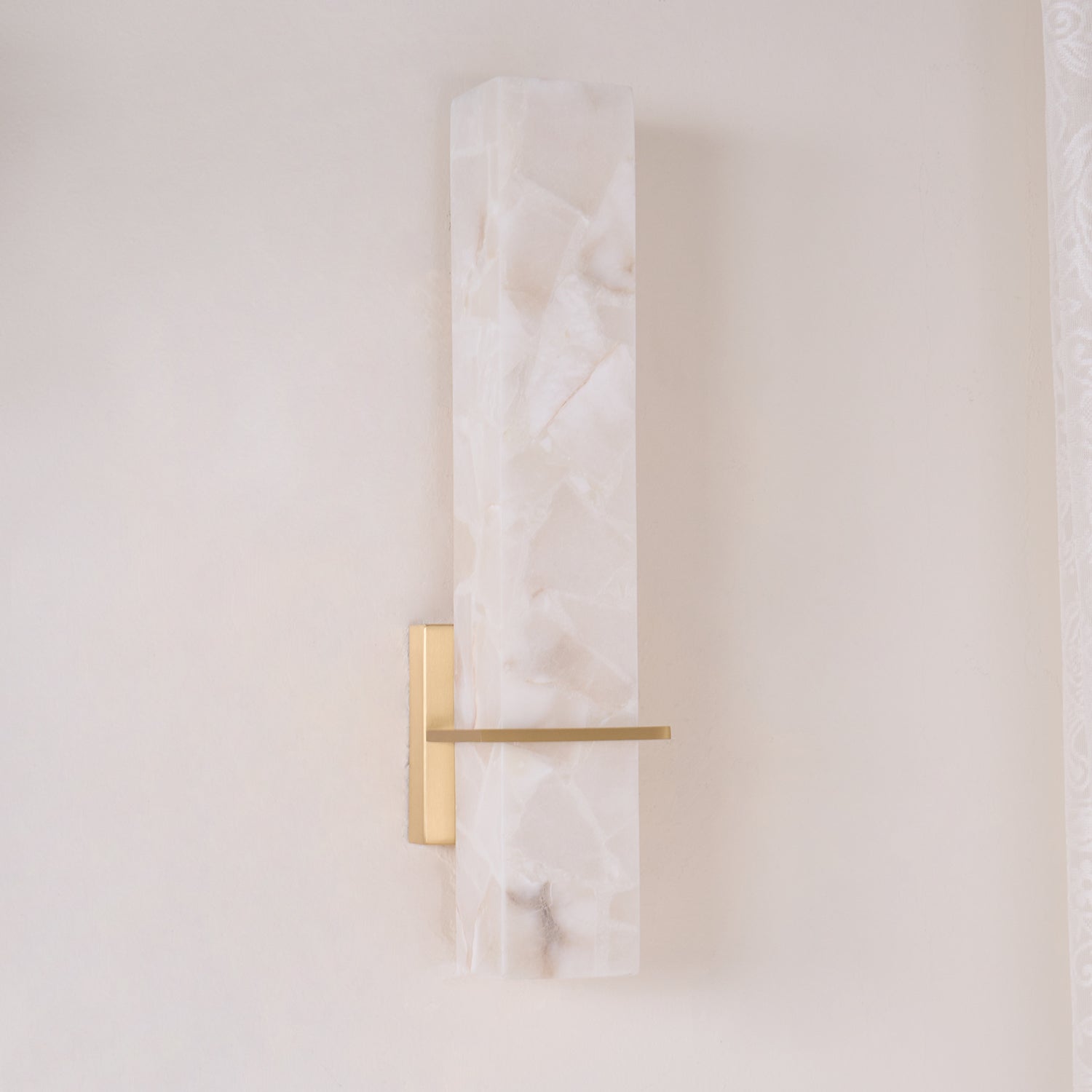 Ritta  Wall Lamp   White Alabaster Brass  Modern Cuboid