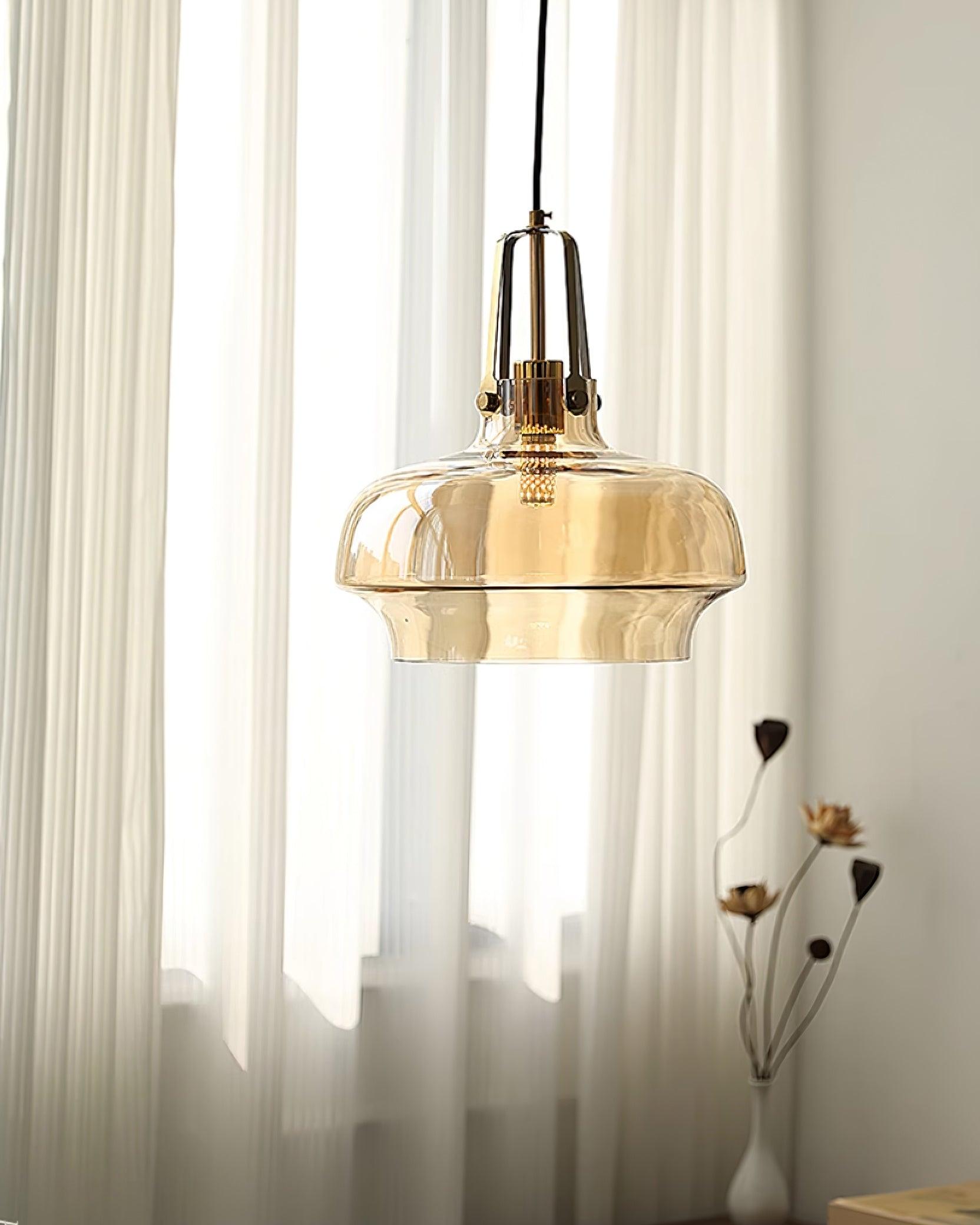 Aurelin Amber Glass Pendant Light with Brass Fittings - Letslighting