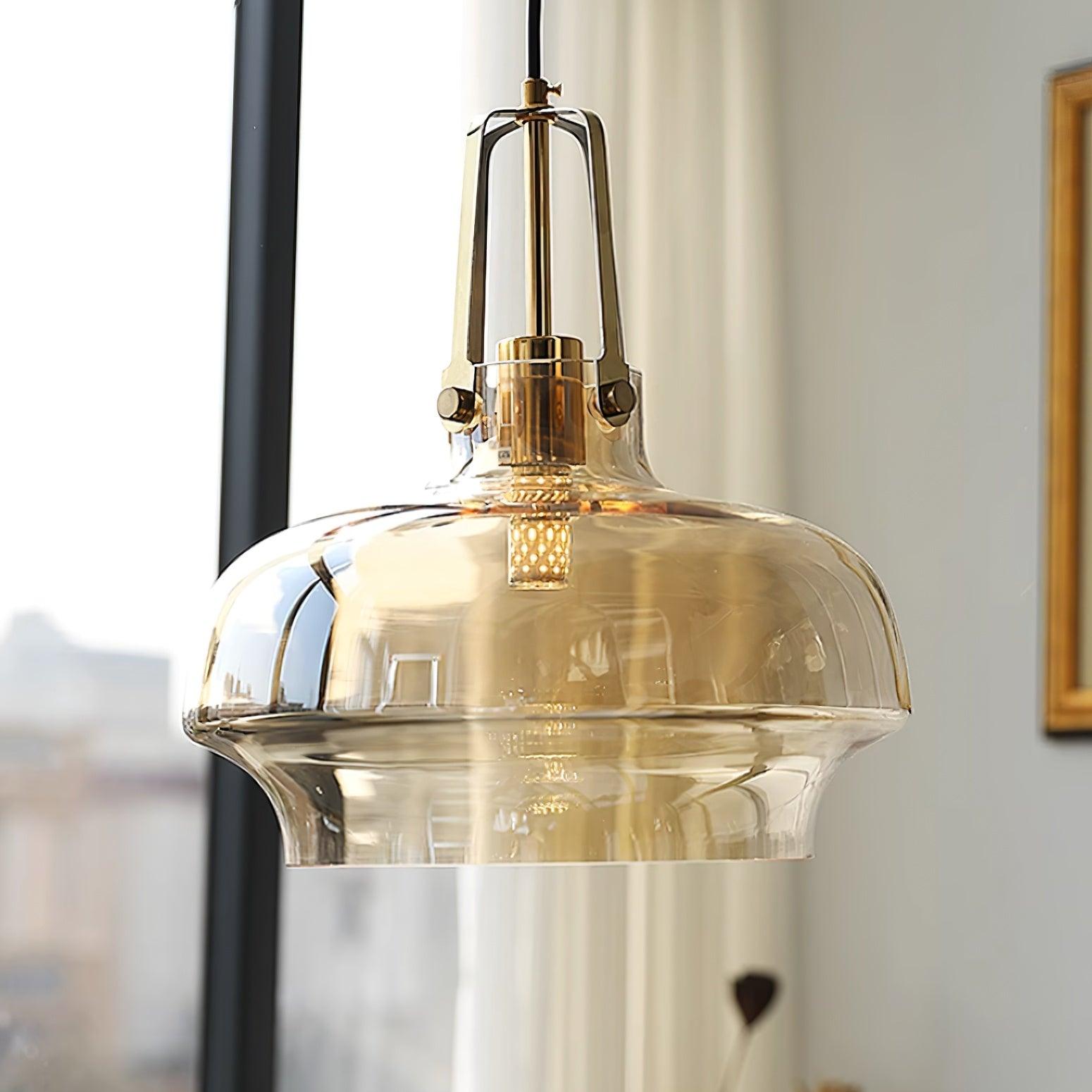 Aurelin Amber Glass Pendant Light with Brass Fittings - Letslighting