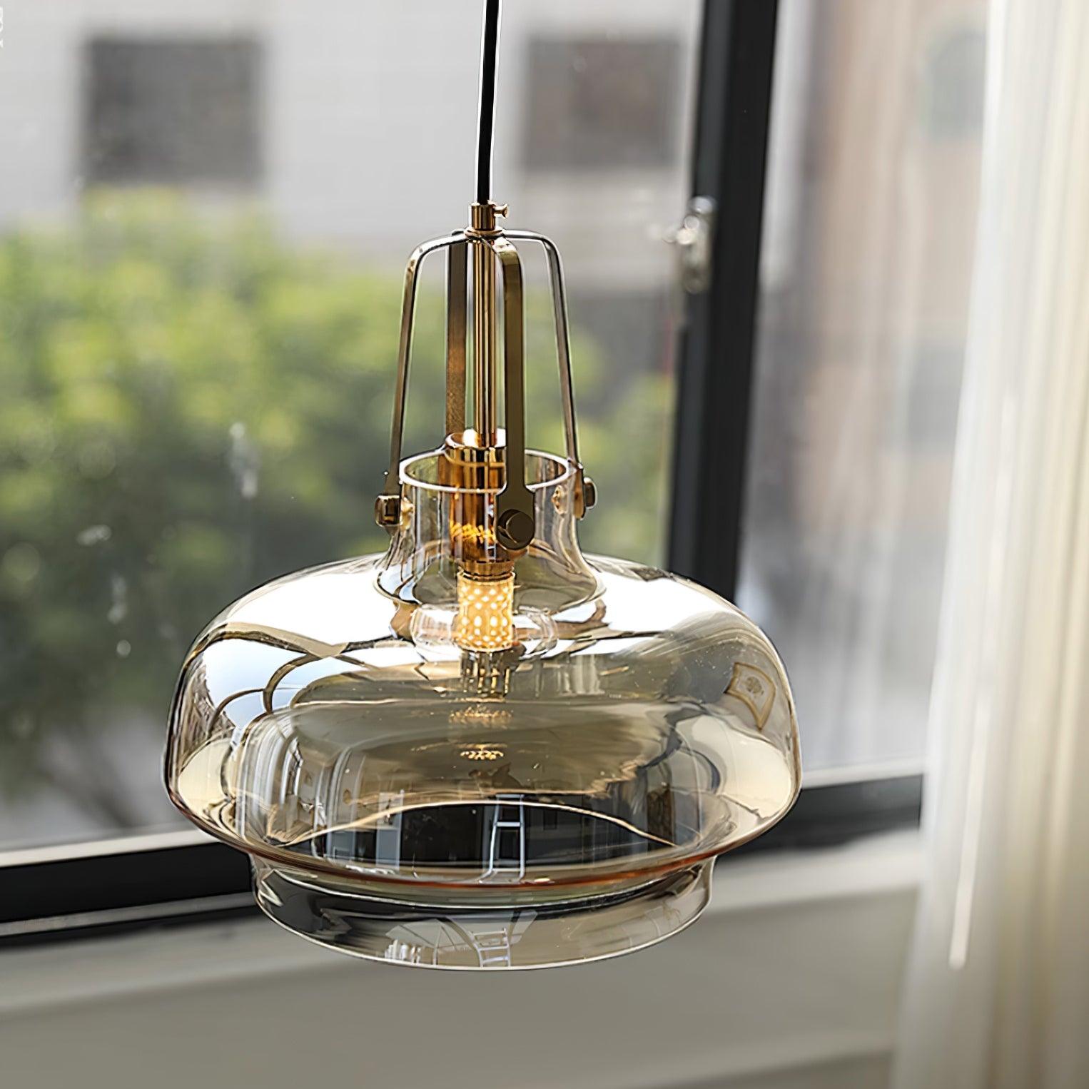 Aurelin Amber Glass Pendant Light with Brass Fittings - Letslighting