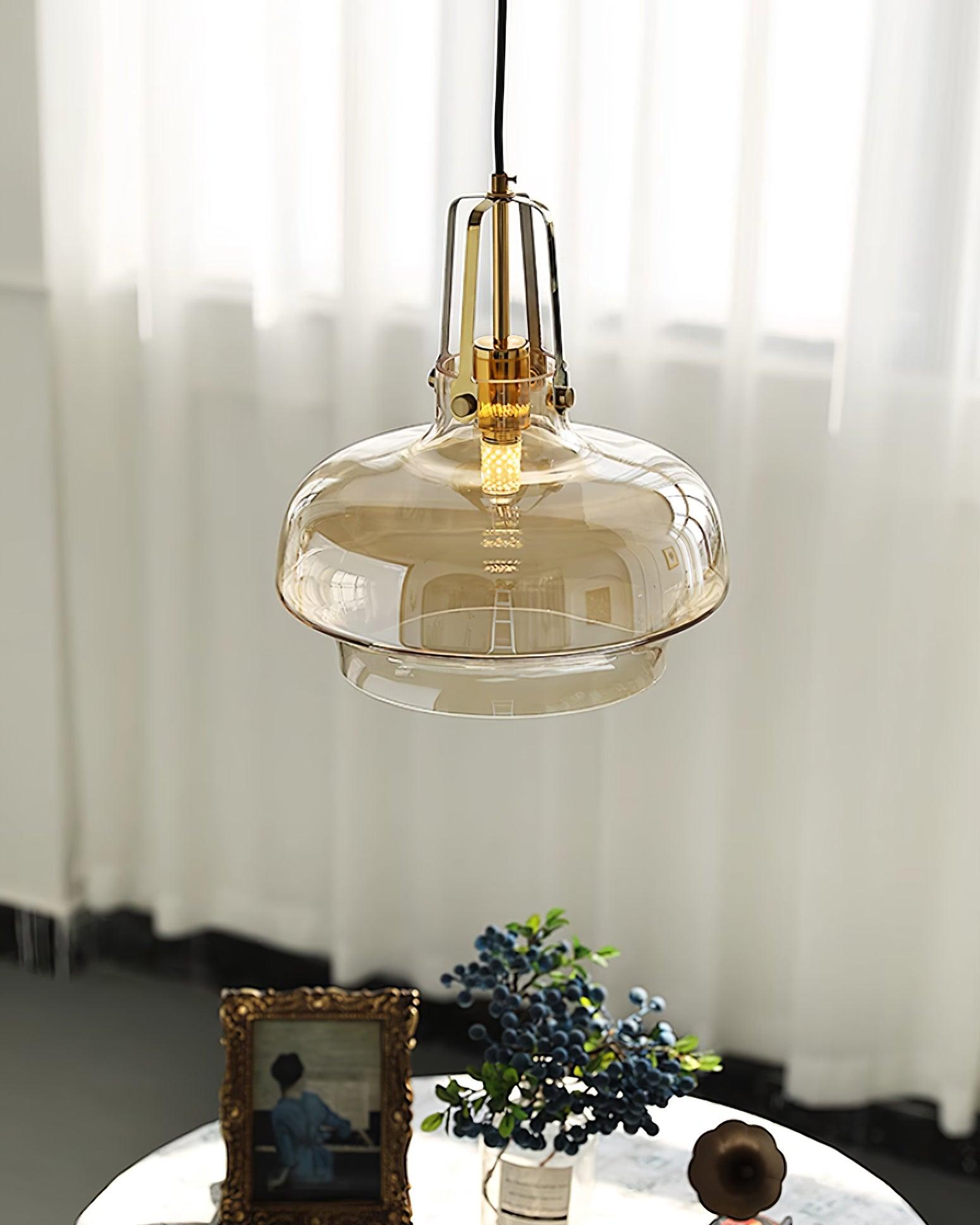 Aurelin Amber Glass Pendant Light with Brass Fittings - Letslighting