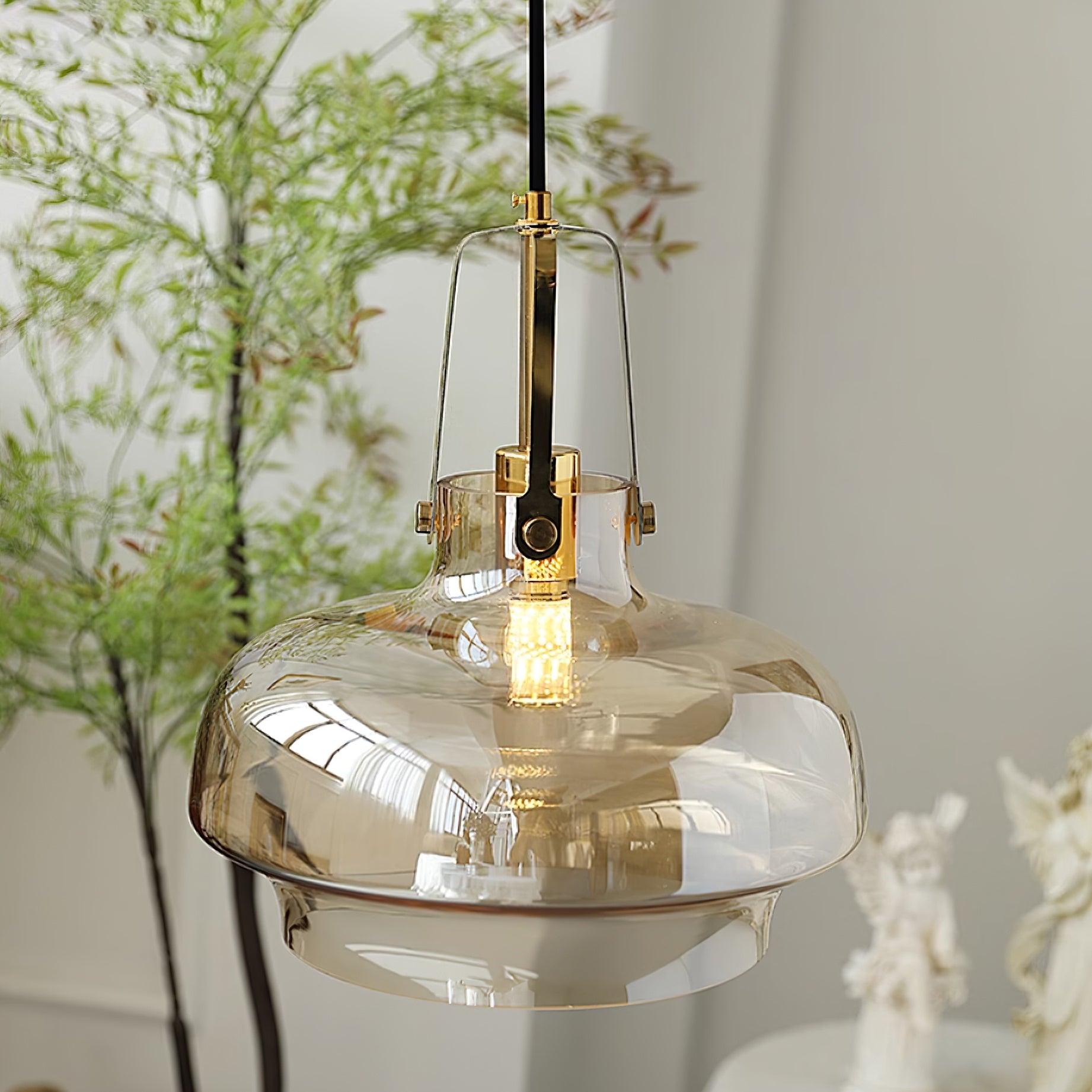 Aurelin Amber Glass Pendant Light with Brass Fittings - Letslighting