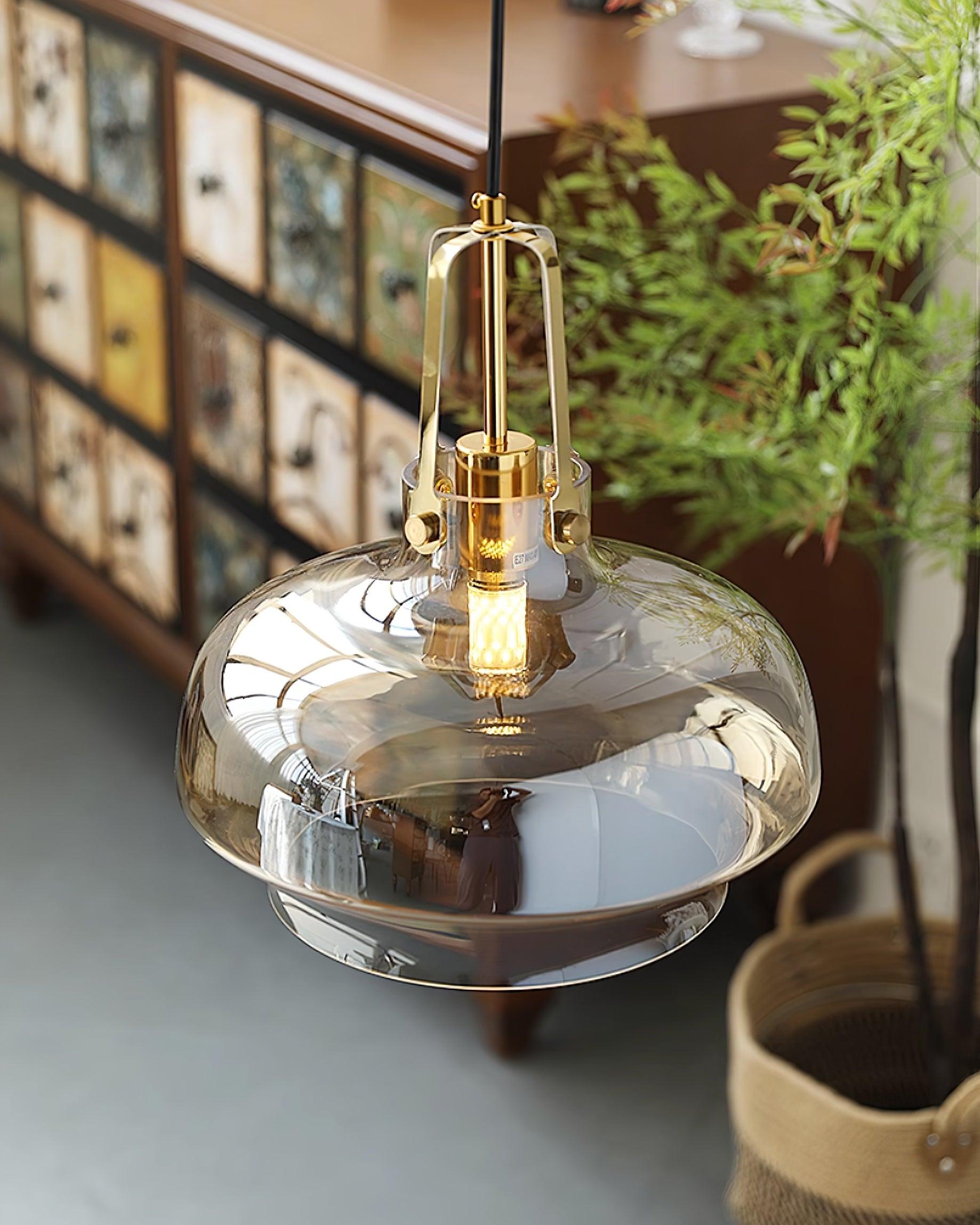 Aurelin Amber Glass Pendant Light with Brass Fittings - Letslighting