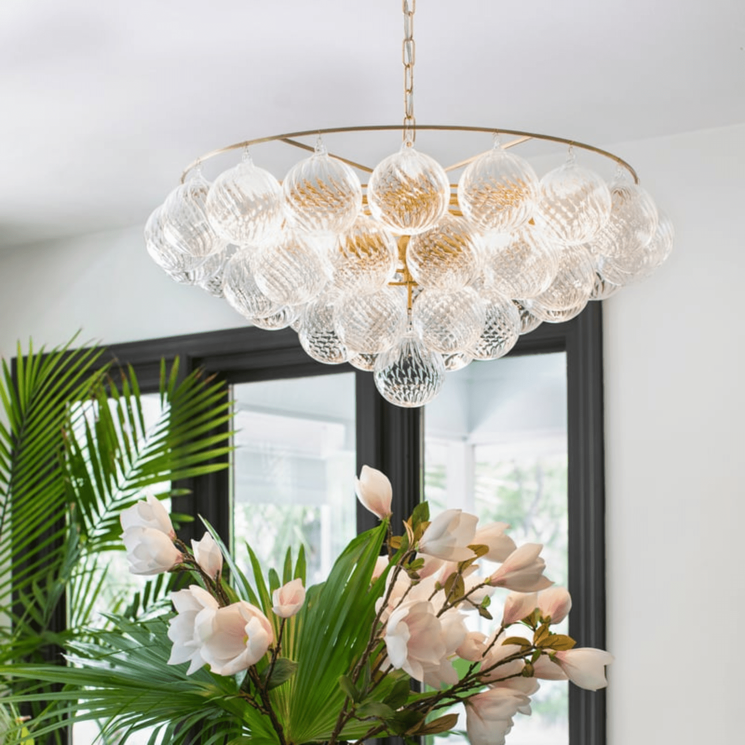 Aurora Chandelier Clear Glass Globe Aged Brass Elegant - Neutralighting
