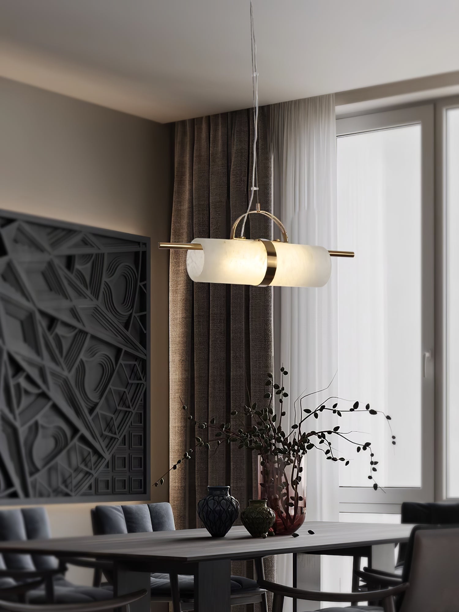 Atheor Modern Minimalist Cylindrical Metal Alabaster Pendant Light - Letslighting