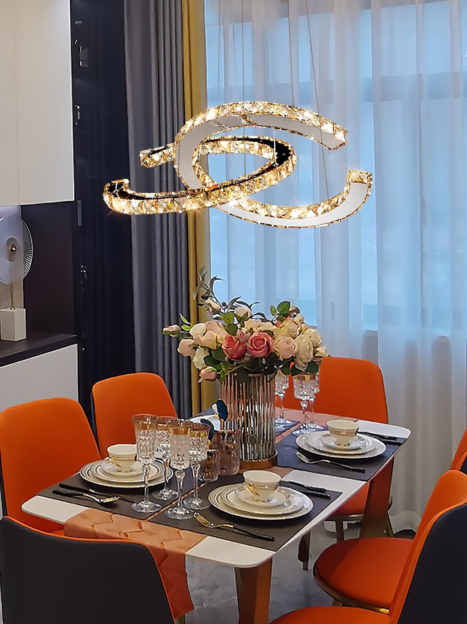 Lustra Kronleuchter Kristall Doppelt C Modern Silber 2-Ring-Letslighting