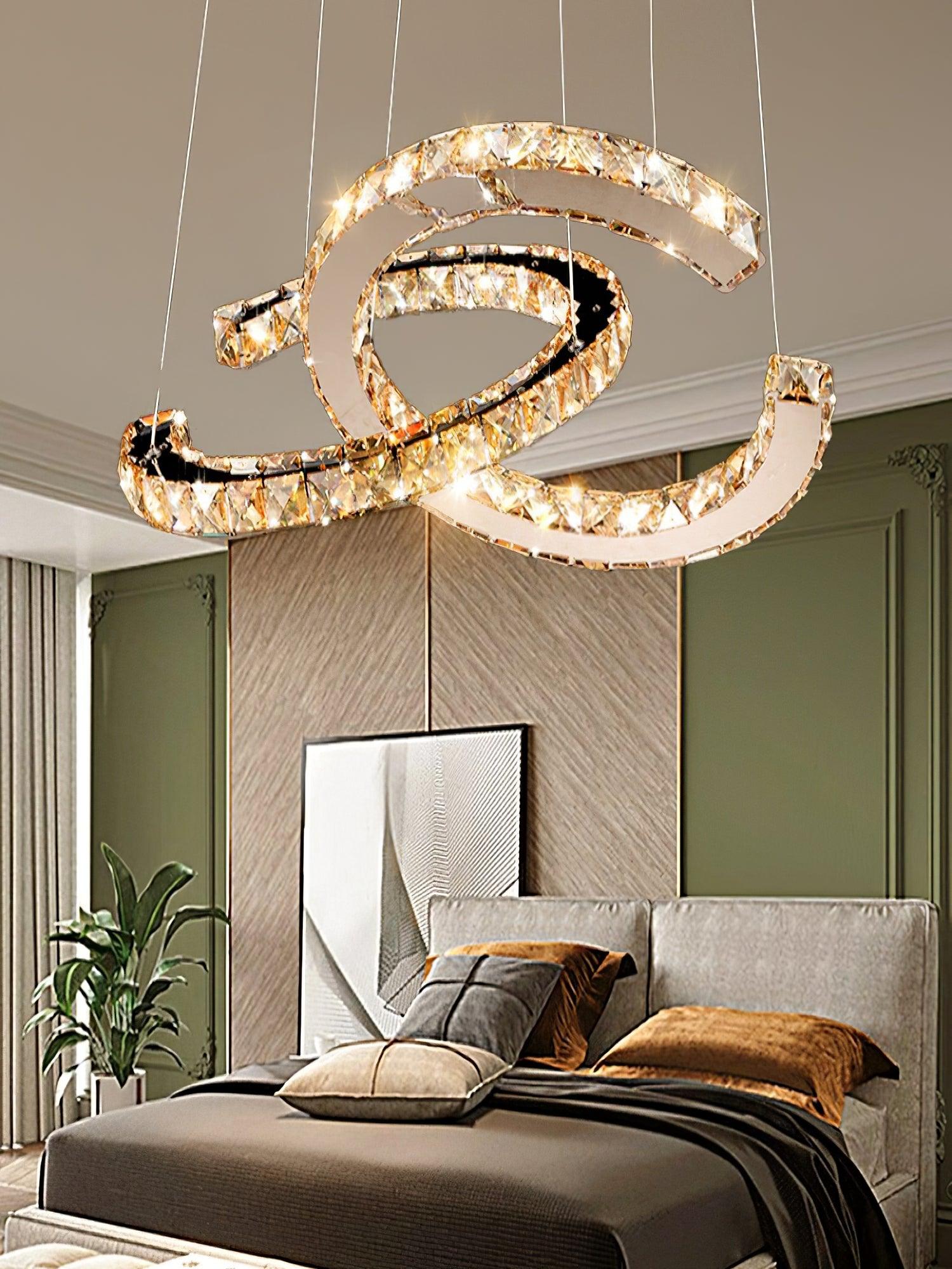 Lustra Kronleuchter Kristall Doppelt C Modern Silber 2-Ring-Letslighting